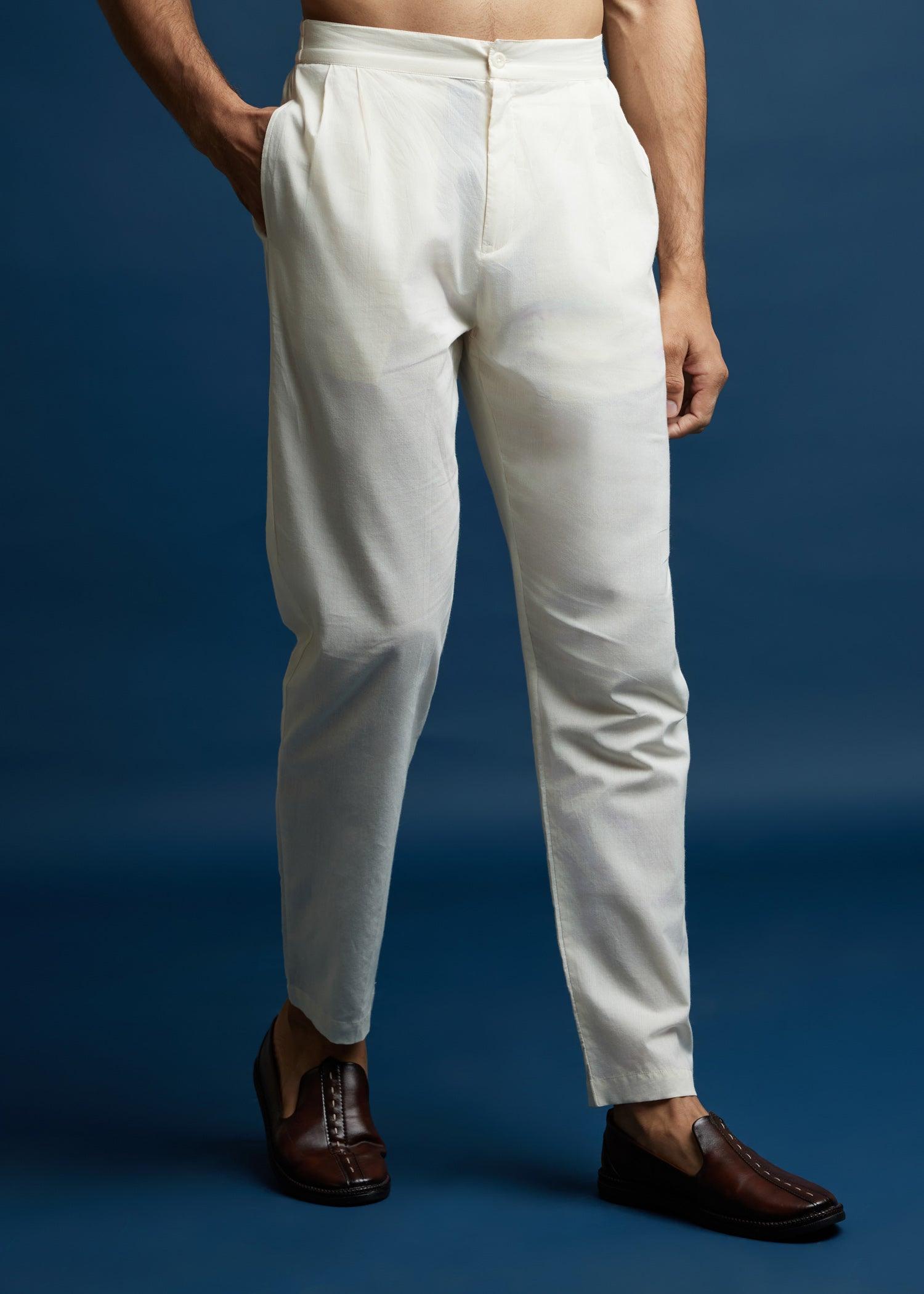 Creme Cotton Slim Pants