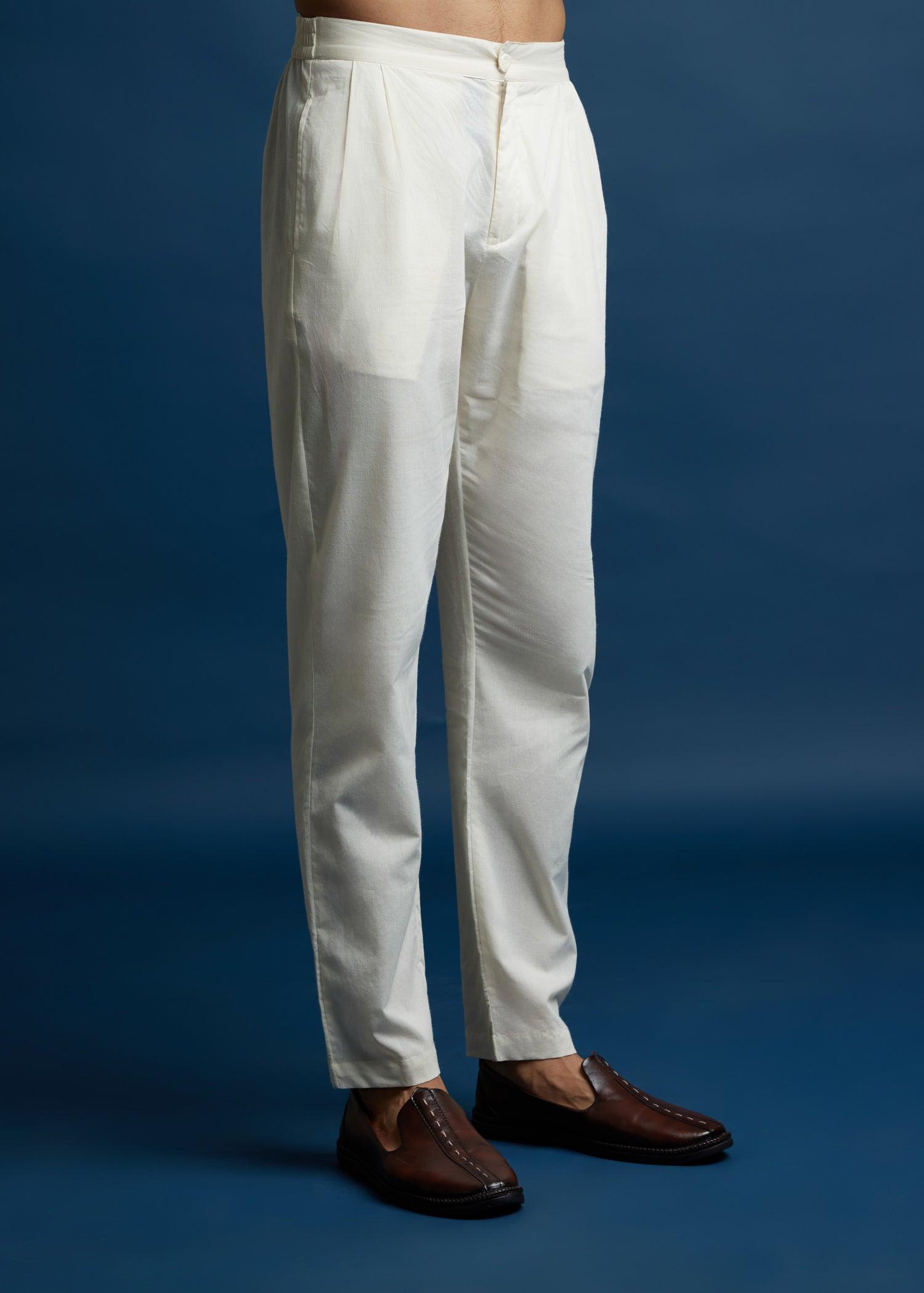 Creme Cotton Slim Pants