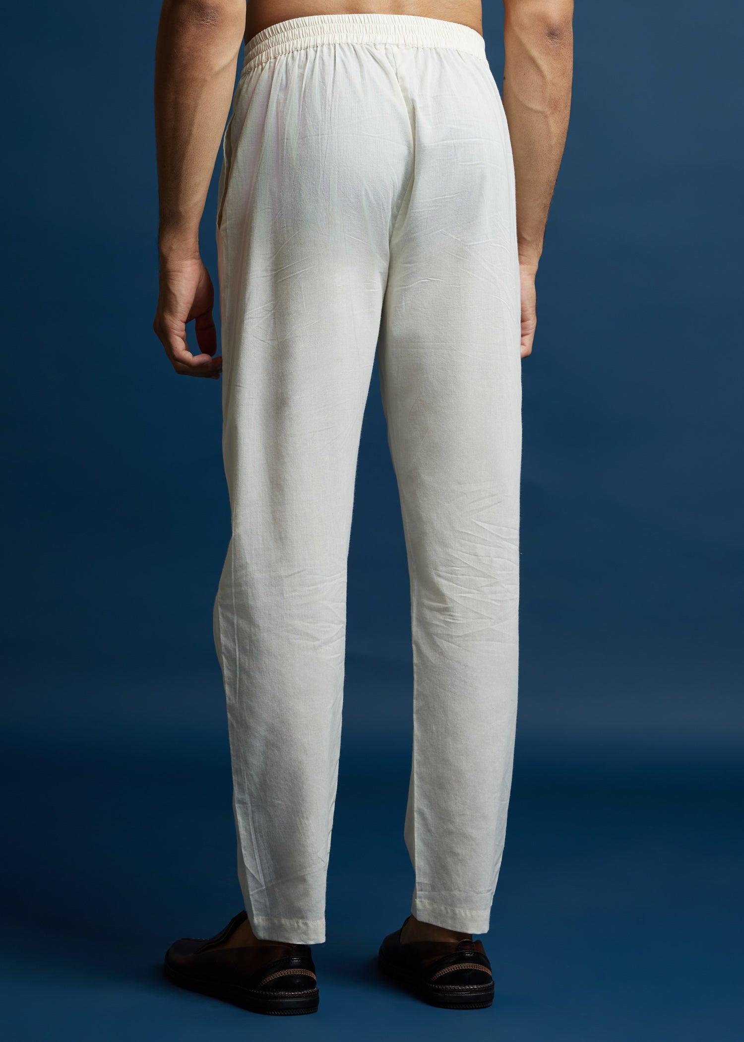 Creme Cotton Slim Pants