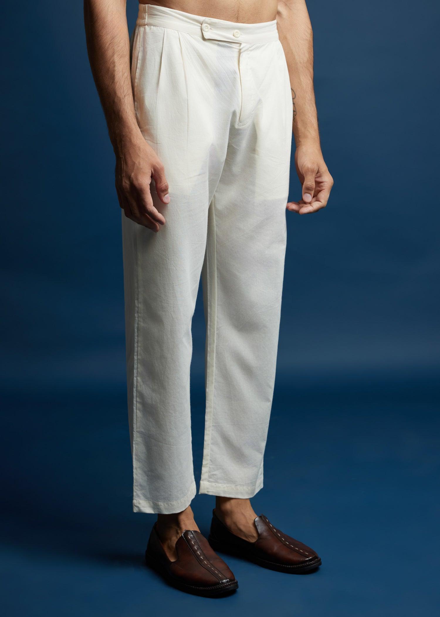 White Cotton Straight Pant