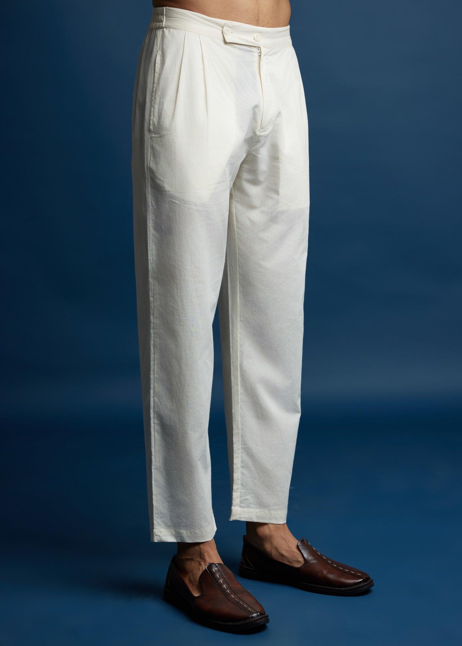 White Cotton Straight Pant