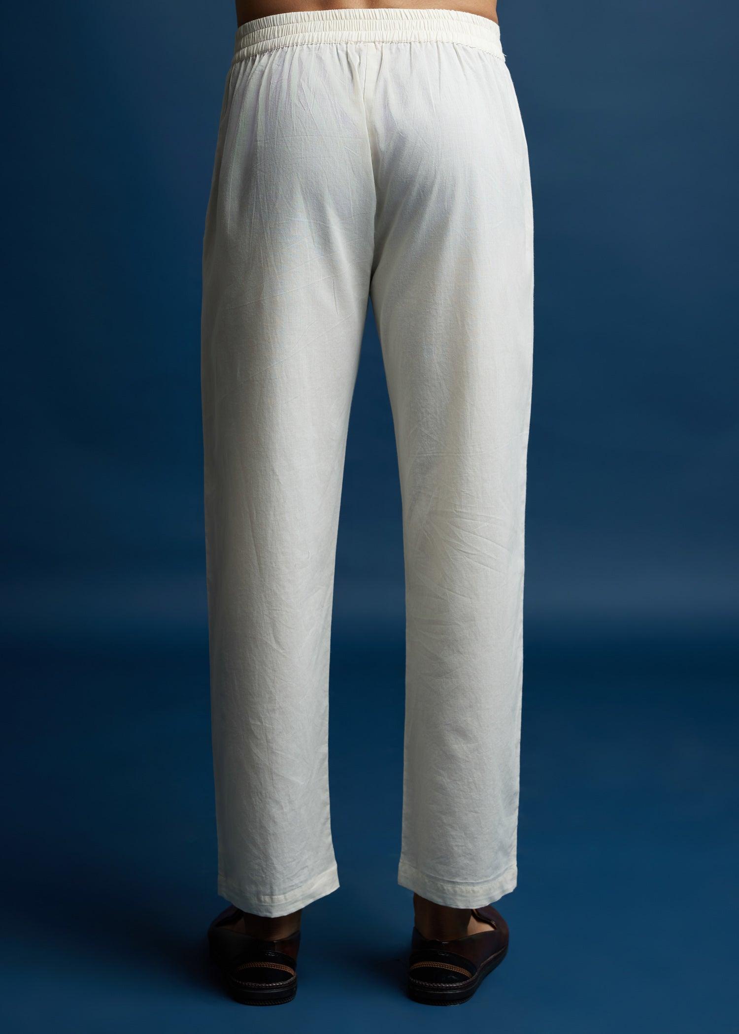 White Cotton Straight Pant