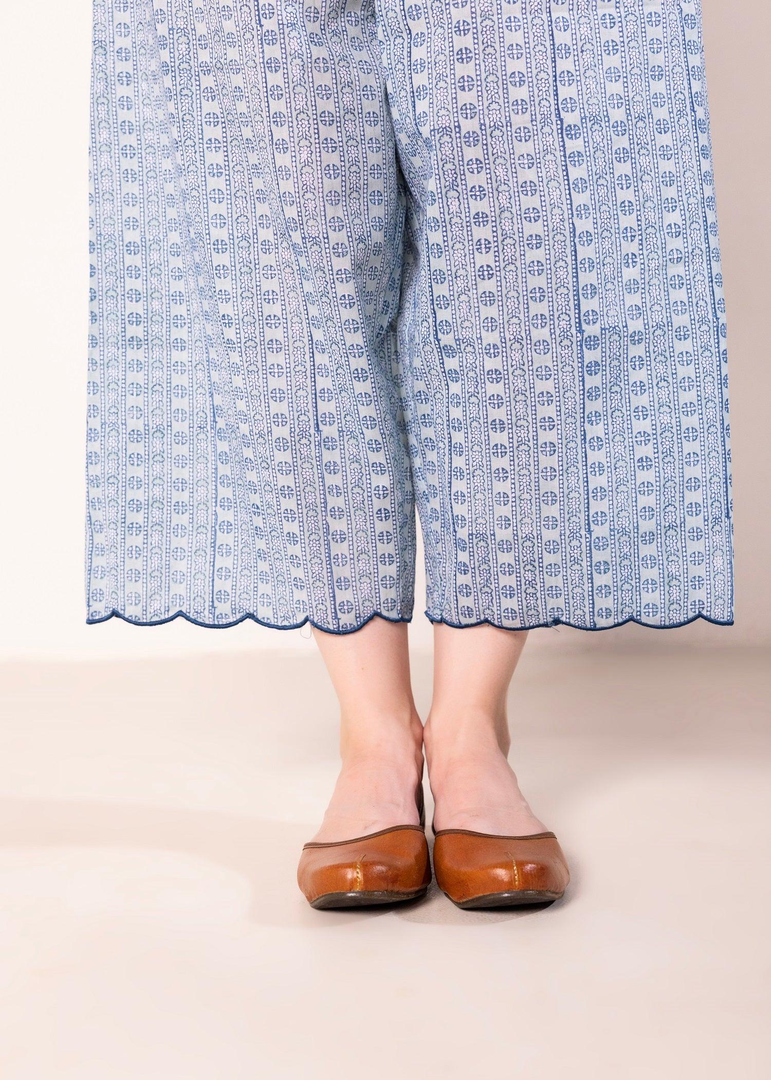 Haze Blue Loose Voile Wide Hem Pant