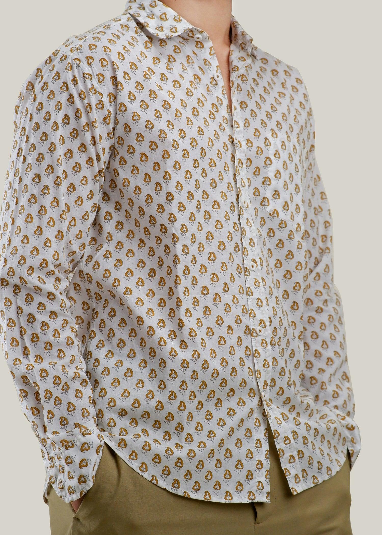 White/Ochre & Yellow Regular Cotton Full Sleeve Shirt