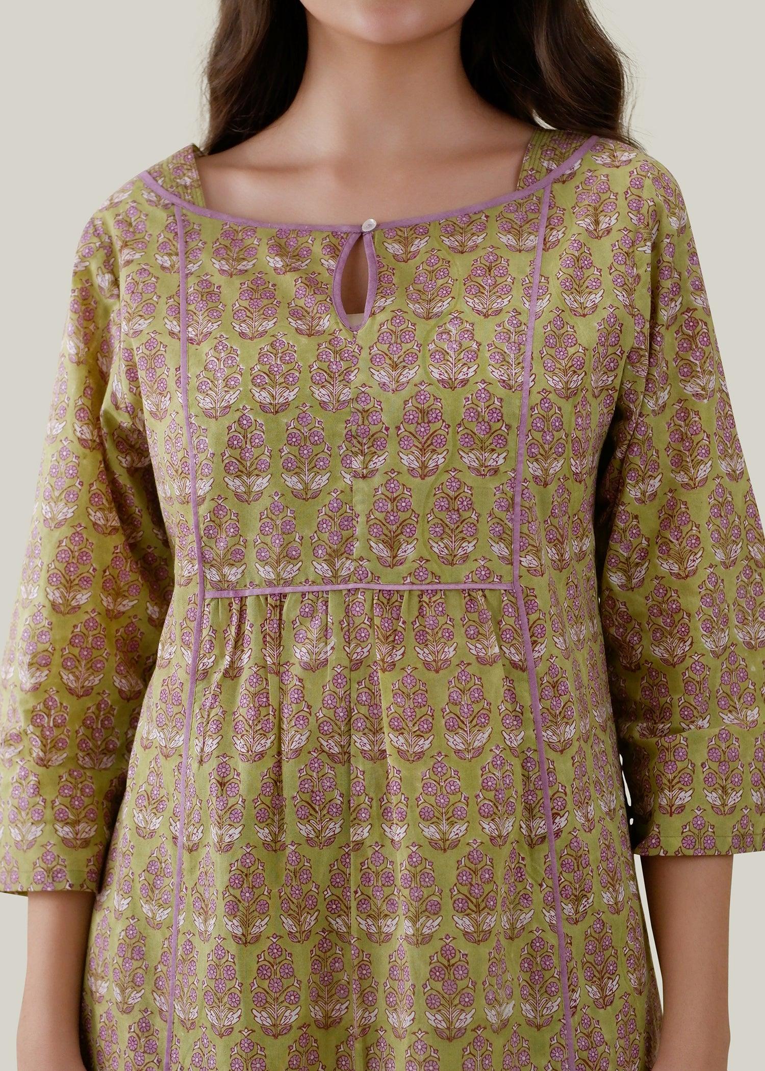 Olive Green Flared Voile Sehar Kurta