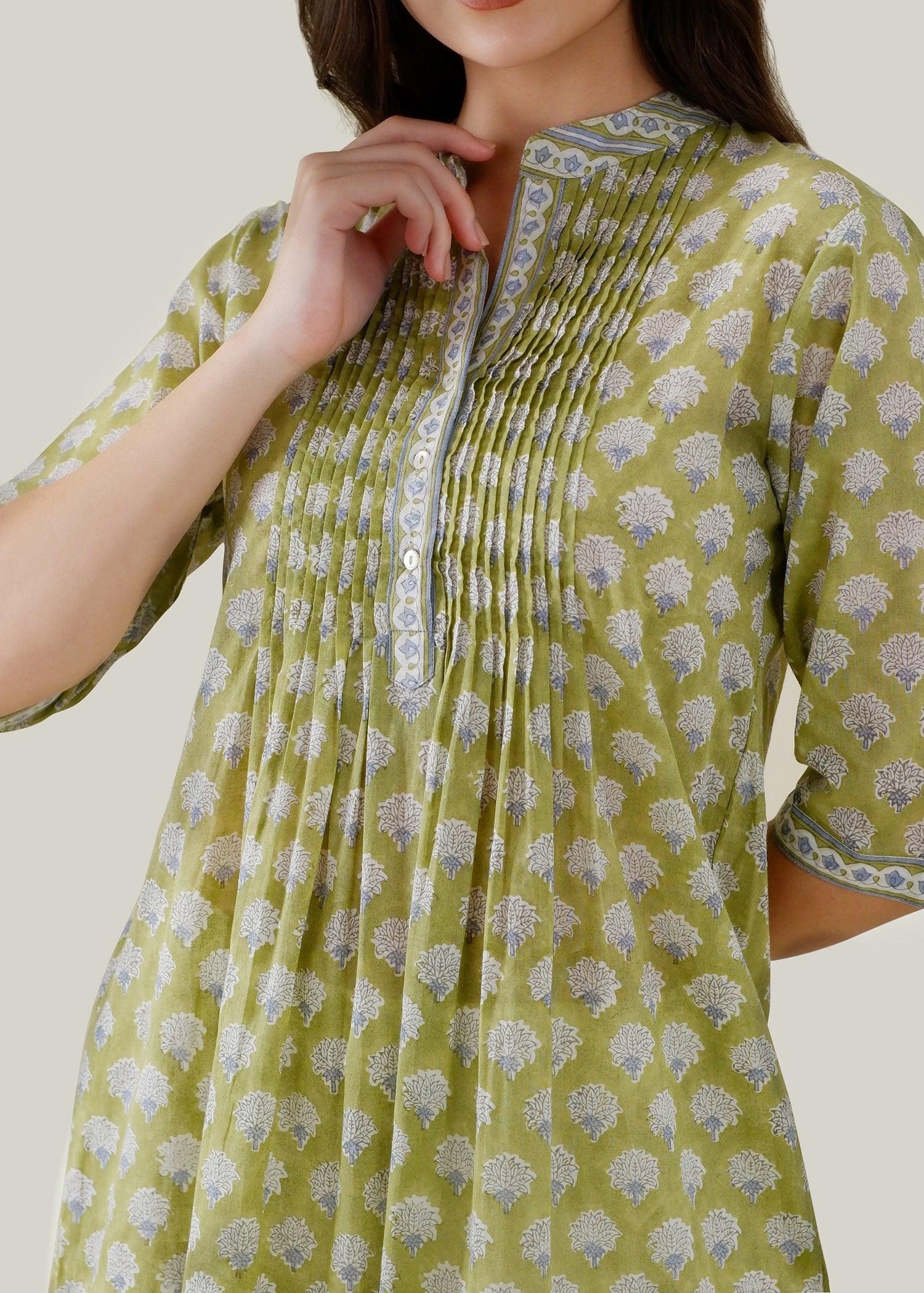 Olive Green Regular Voile Cascade Kurta