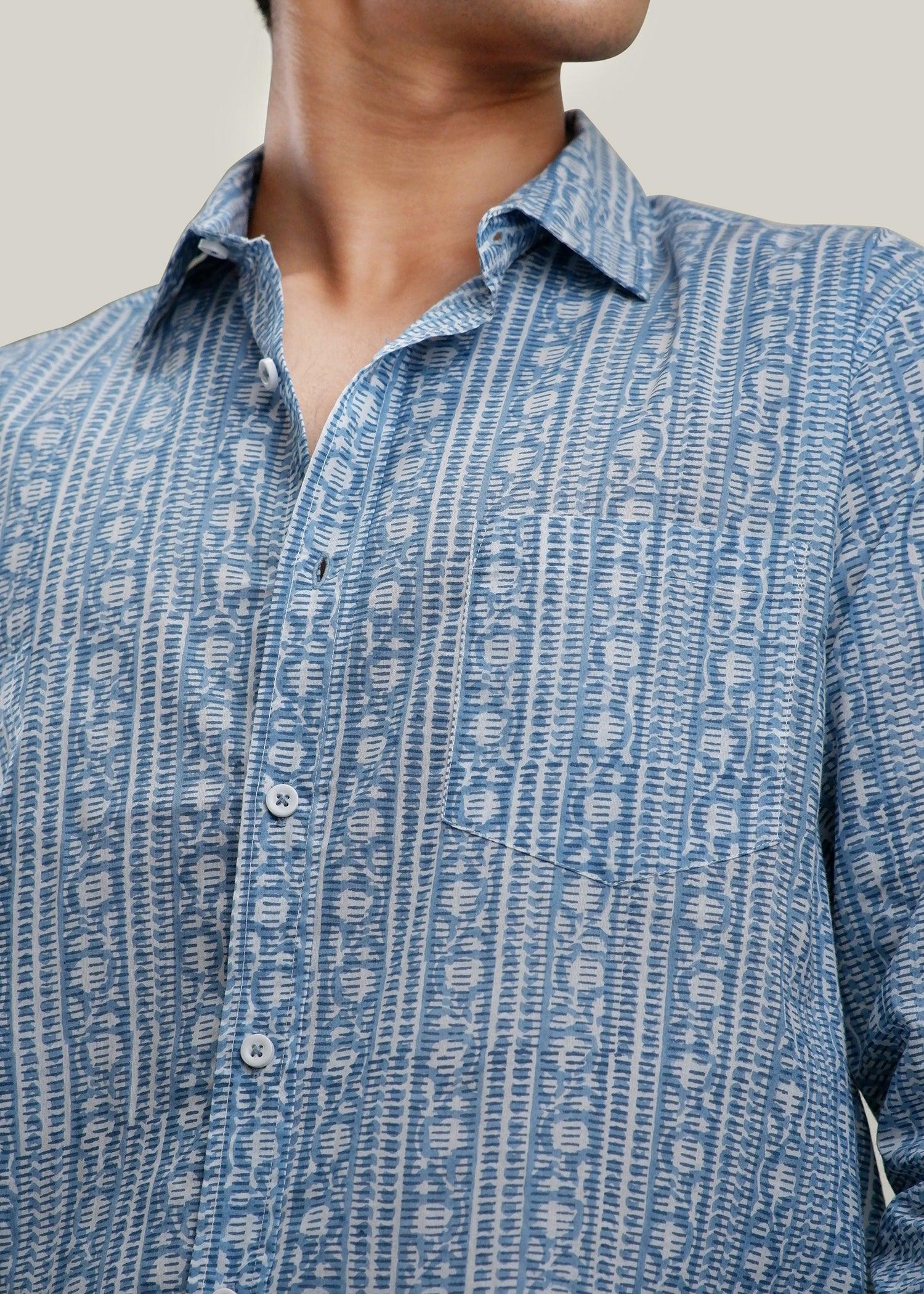 Blue Regular Cotton Full Sleeve Shirt