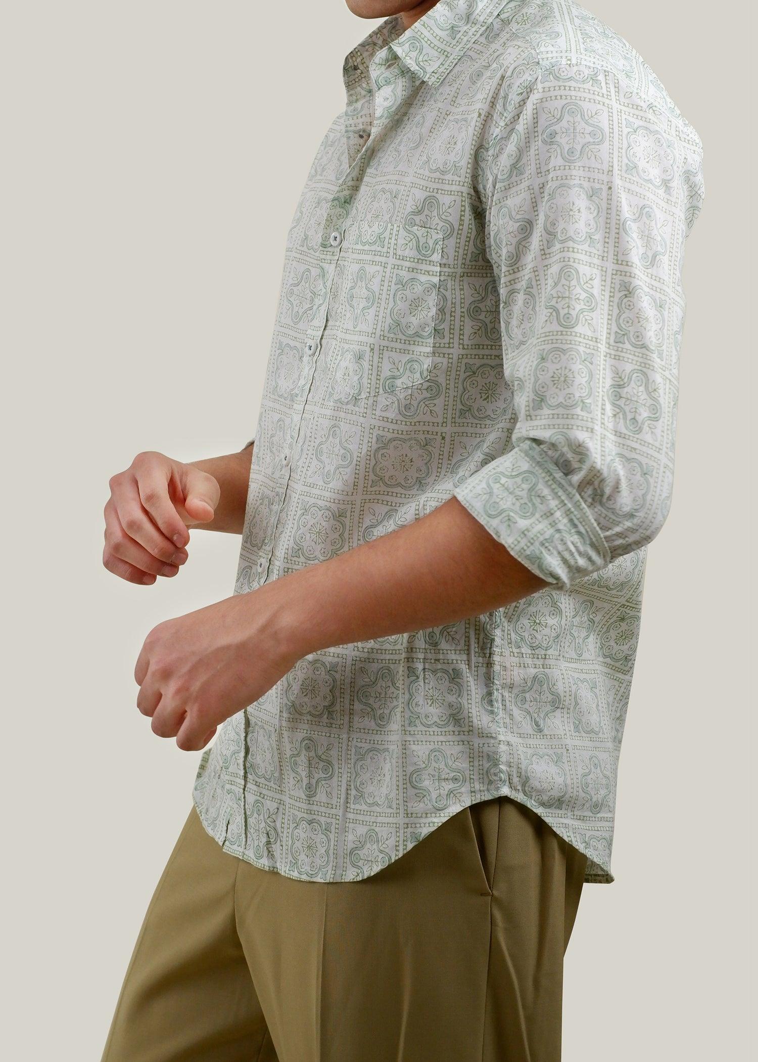 White & Grey Regular Cotton Full Sleeve Shirt