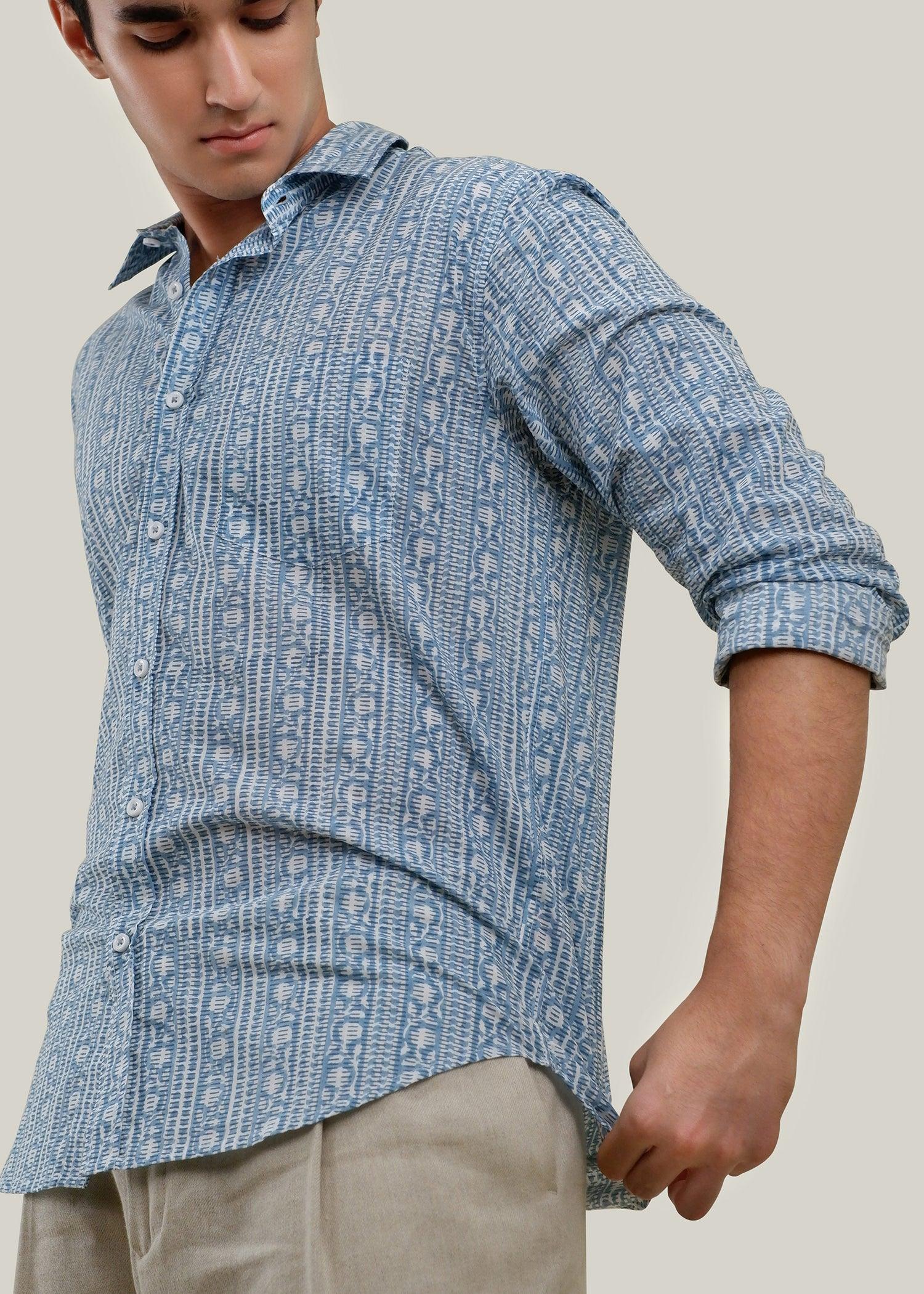 Blue Regular Cotton Full Sleeve Shirt