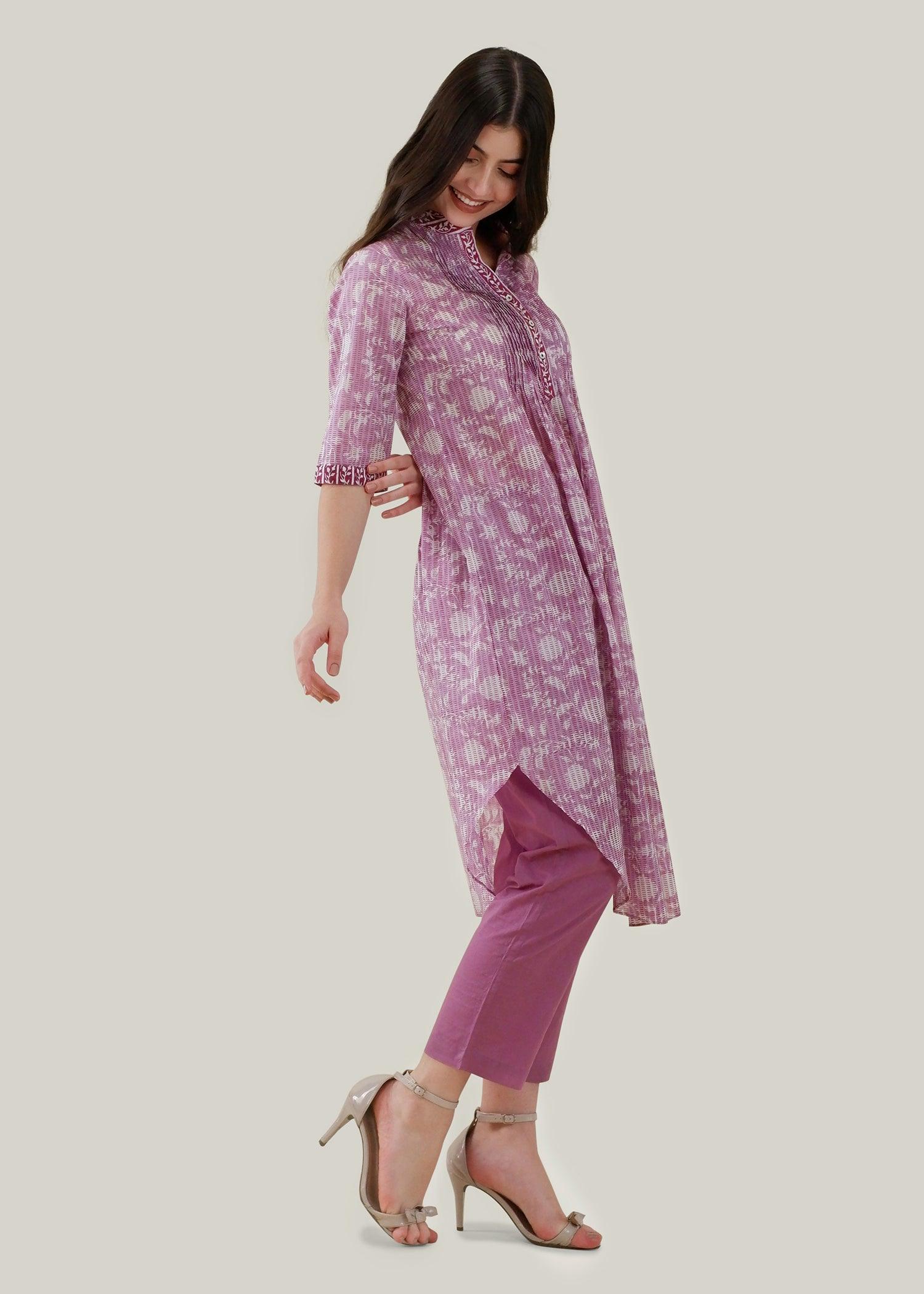 Purple Regular Voile Cascade Kurta