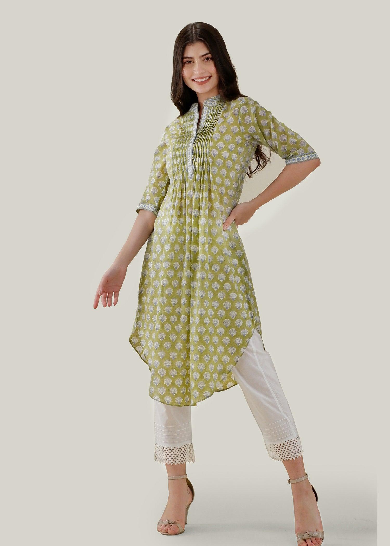 Olive Green Regular Voile Cascade Kurta