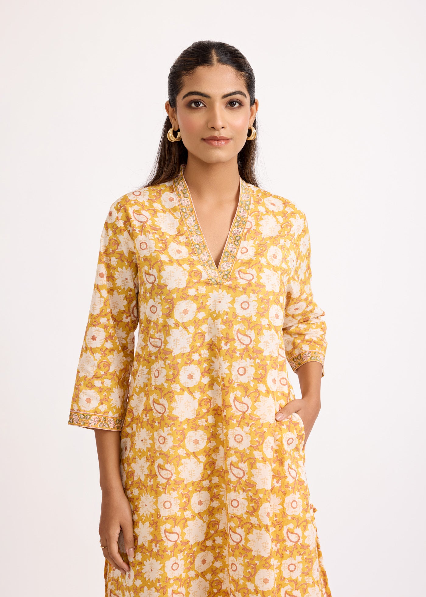 Laavanya Printed Cotton Kurta - Yellow