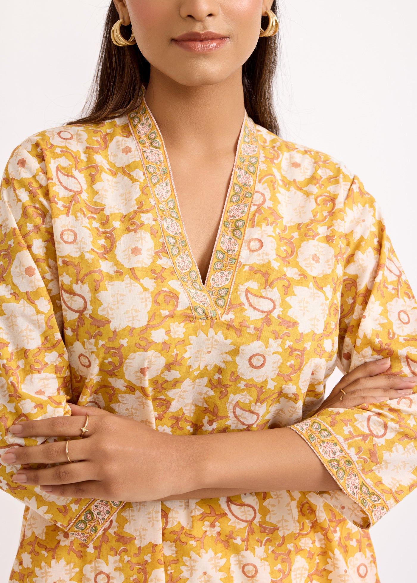 Laavanya Printed Cotton Kurta - Yellow