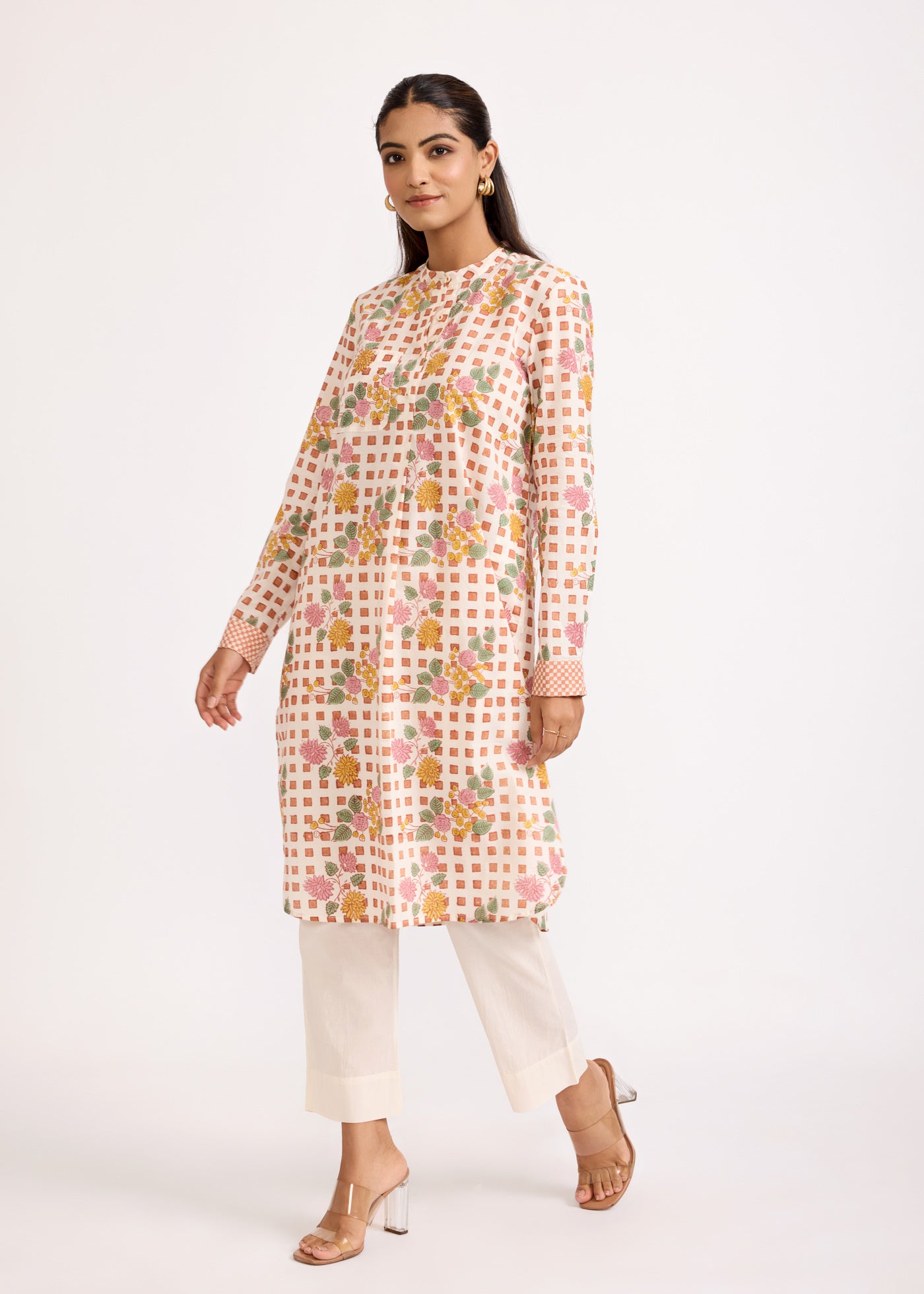 Kareeno Cotton Kurta Dress-Brown/Pink