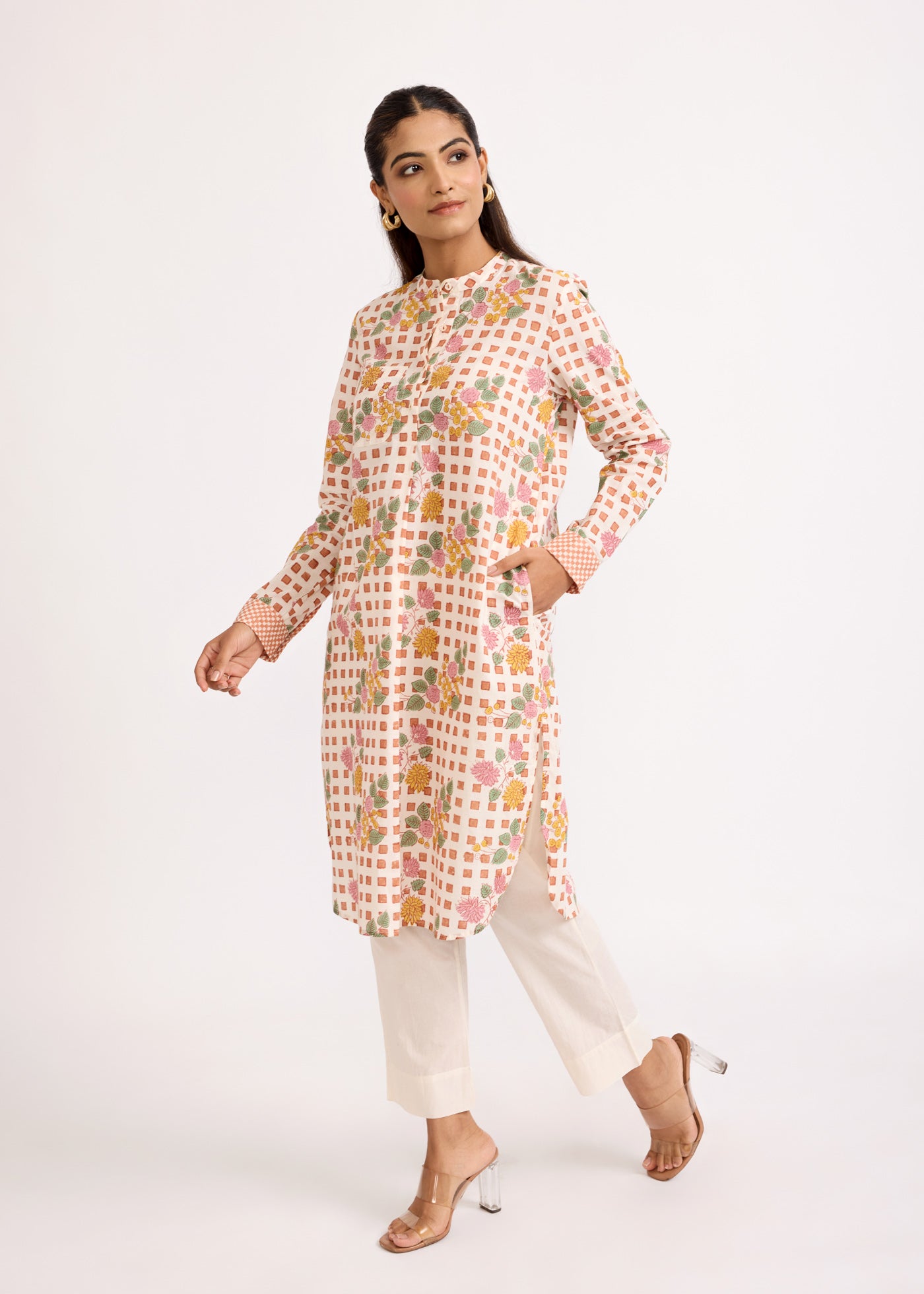 Kareeno Cotton Kurta Dress-Brown/Pink