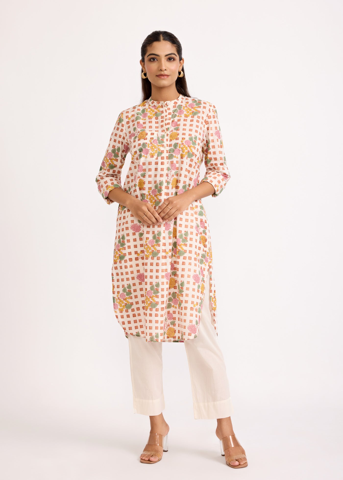 Kareeno Cotton Kurta Dress-Brown/Pink