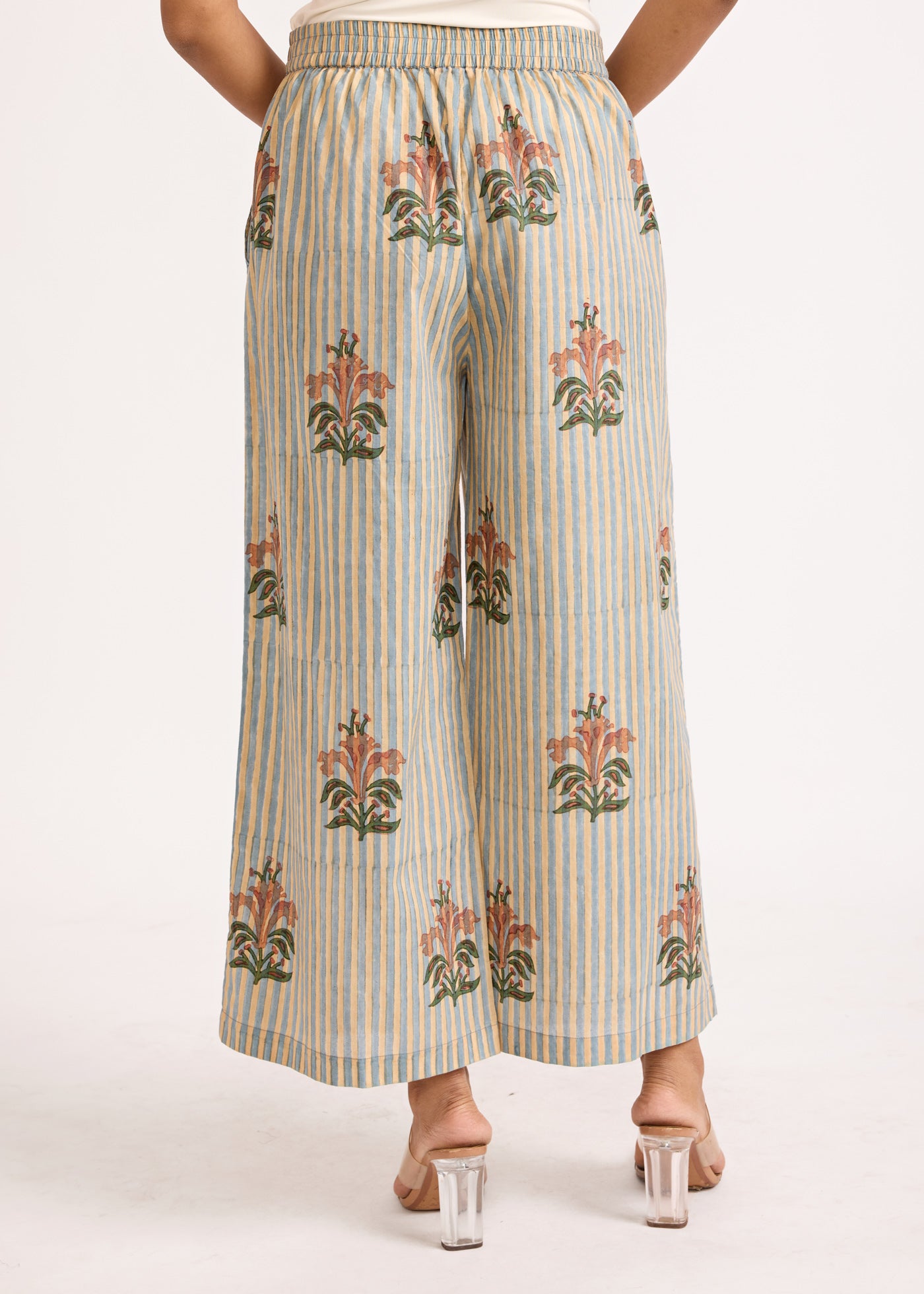 Wide Leg Pants - Blue/Brown