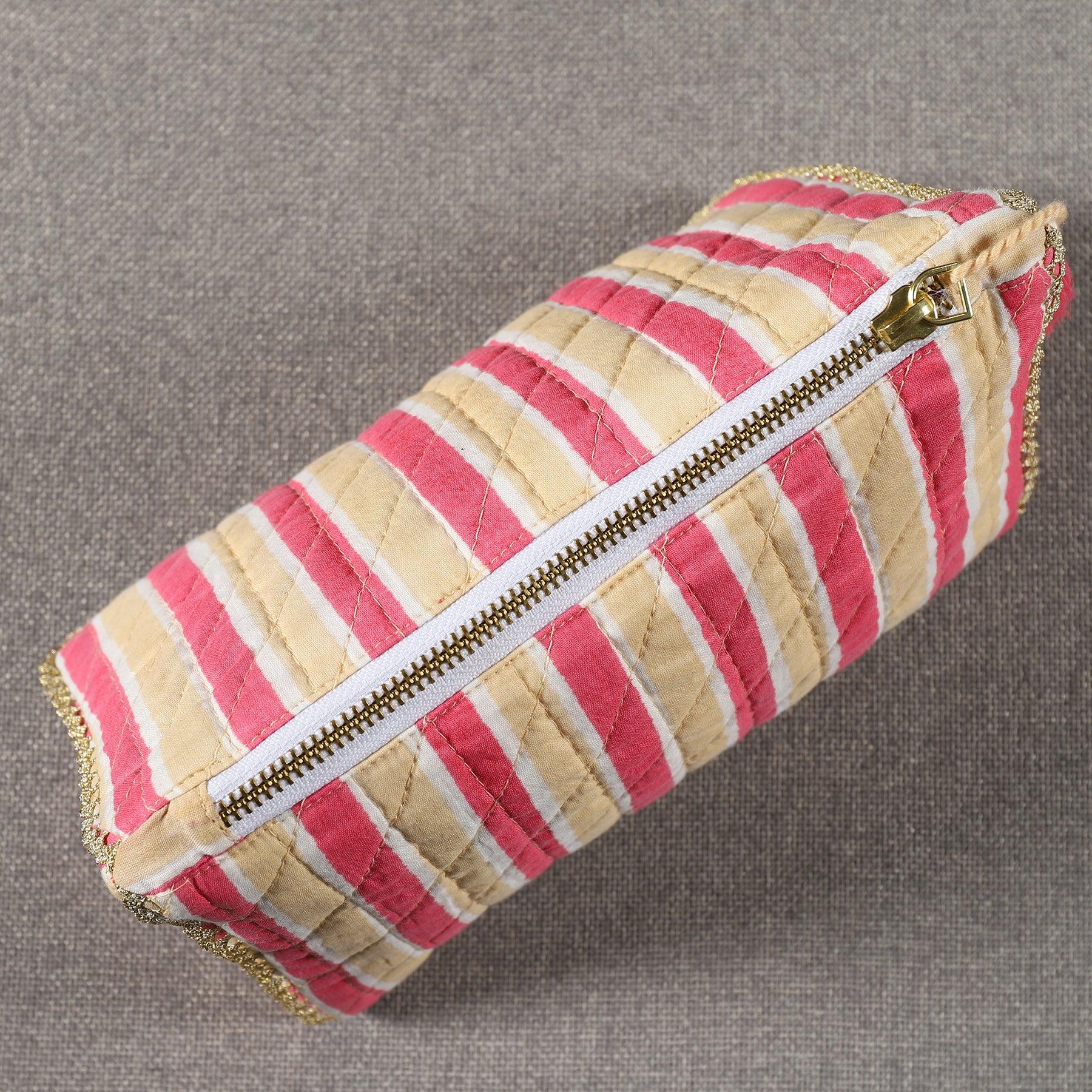 Stripes PInk Cotton 3D Pouch Ratan Texprocess Pvt. Ltd