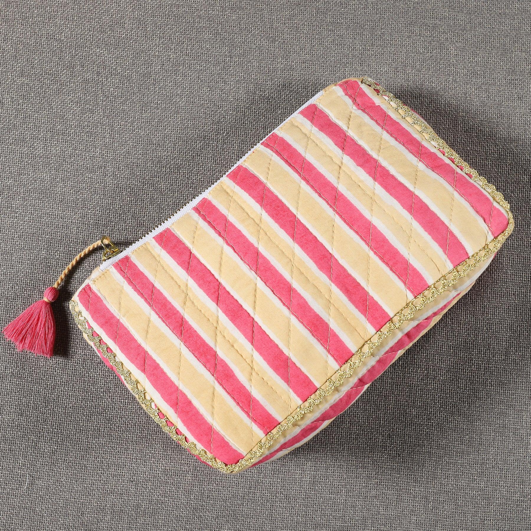 Stripes PInk Cotton 3D Pouch Ratan Texprocess Pvt. Ltd