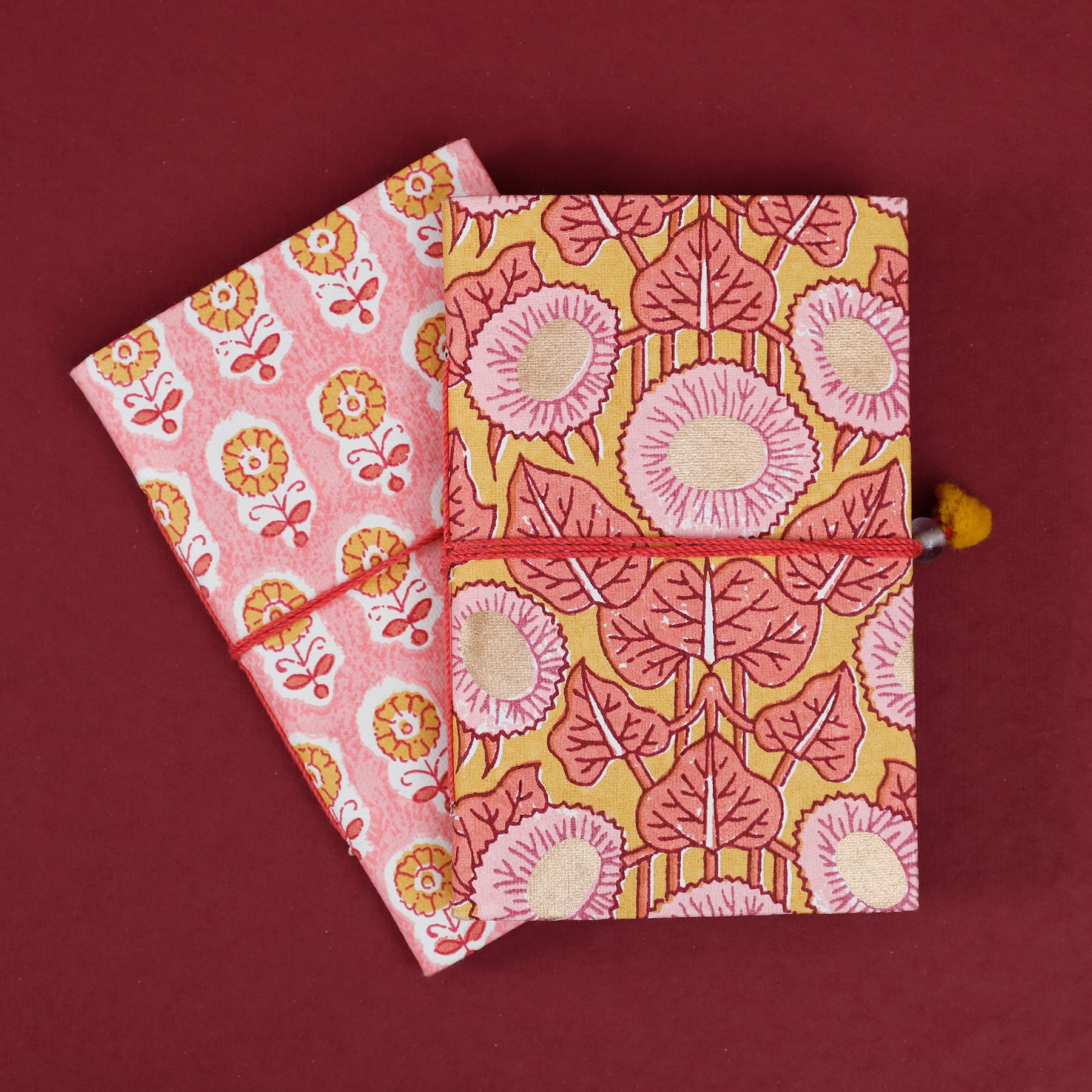 Flower Buti Peach & Brown Paper Bahi Set of 2