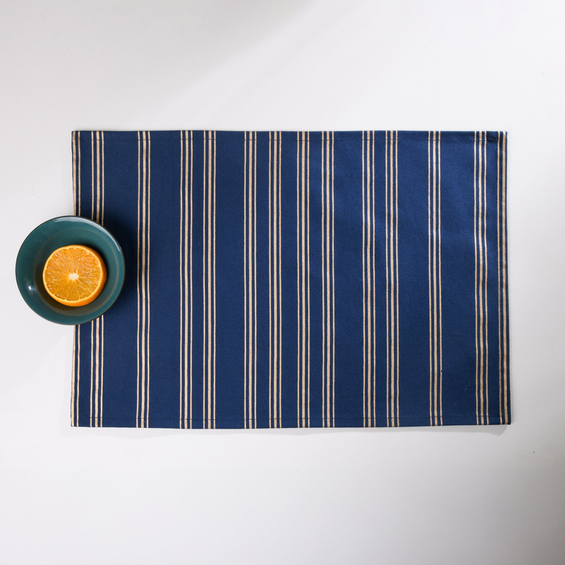 Linear Stripe Blue-Gold Table Mat Set of 6 Ratan Texprocess Pvt. Ltd