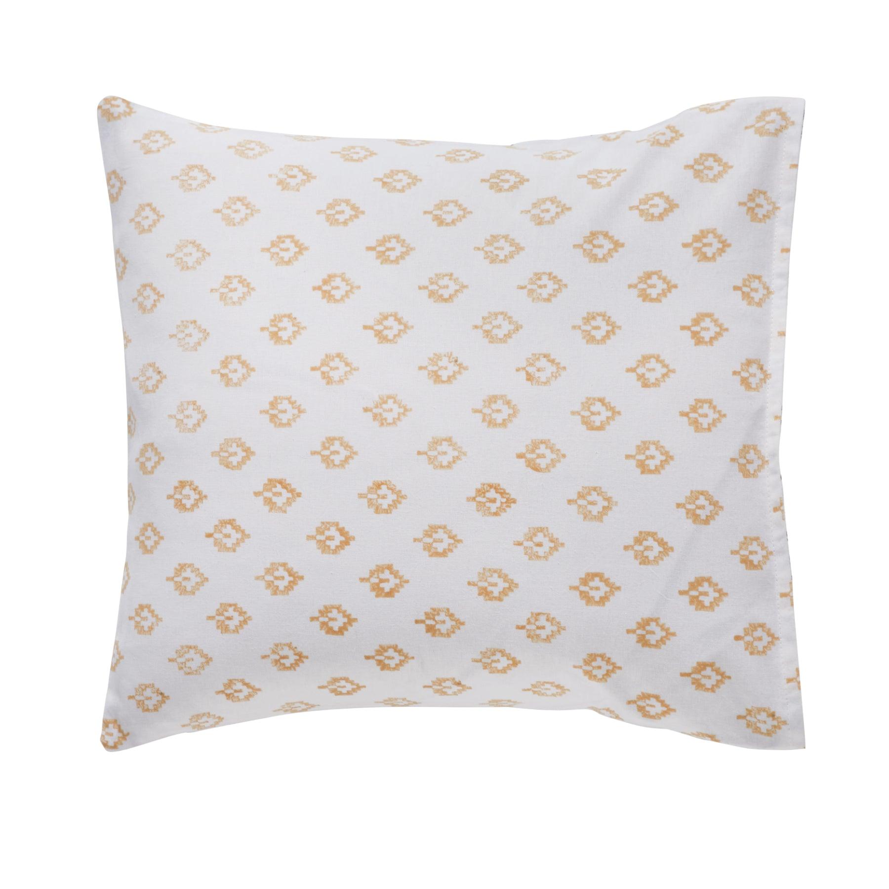 Geometric Dribble Mustard & Charcoal Hand Block Print Cotton Cushion Cover Ratan Texprocess Pvt. Ltd