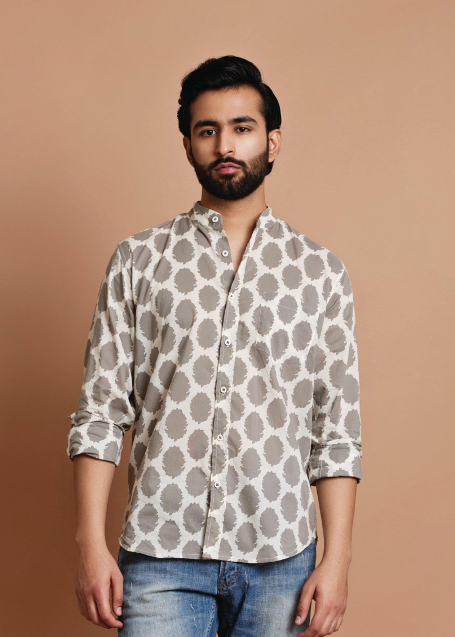 Cream & Grey Regular Cotton Full Sleeve Shirt Ratan Texprocess Pvt. Ltd