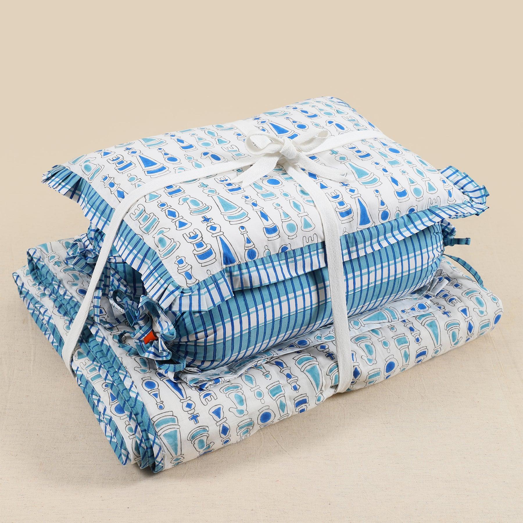 Shatranj Blue Cotton Baby Bedding Set Ratan Jaipur