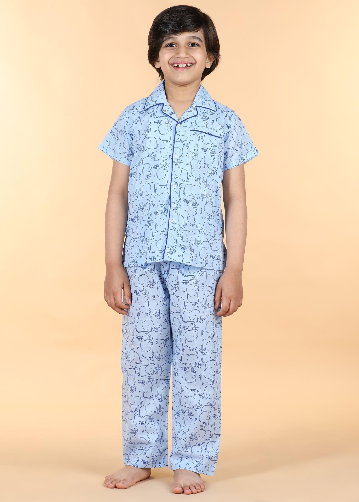 Hasti Blue Half Sleeves Cotton Unisex Nightsuit (1-12 Yrs) Ratan Texprocess Pvt. Ltd