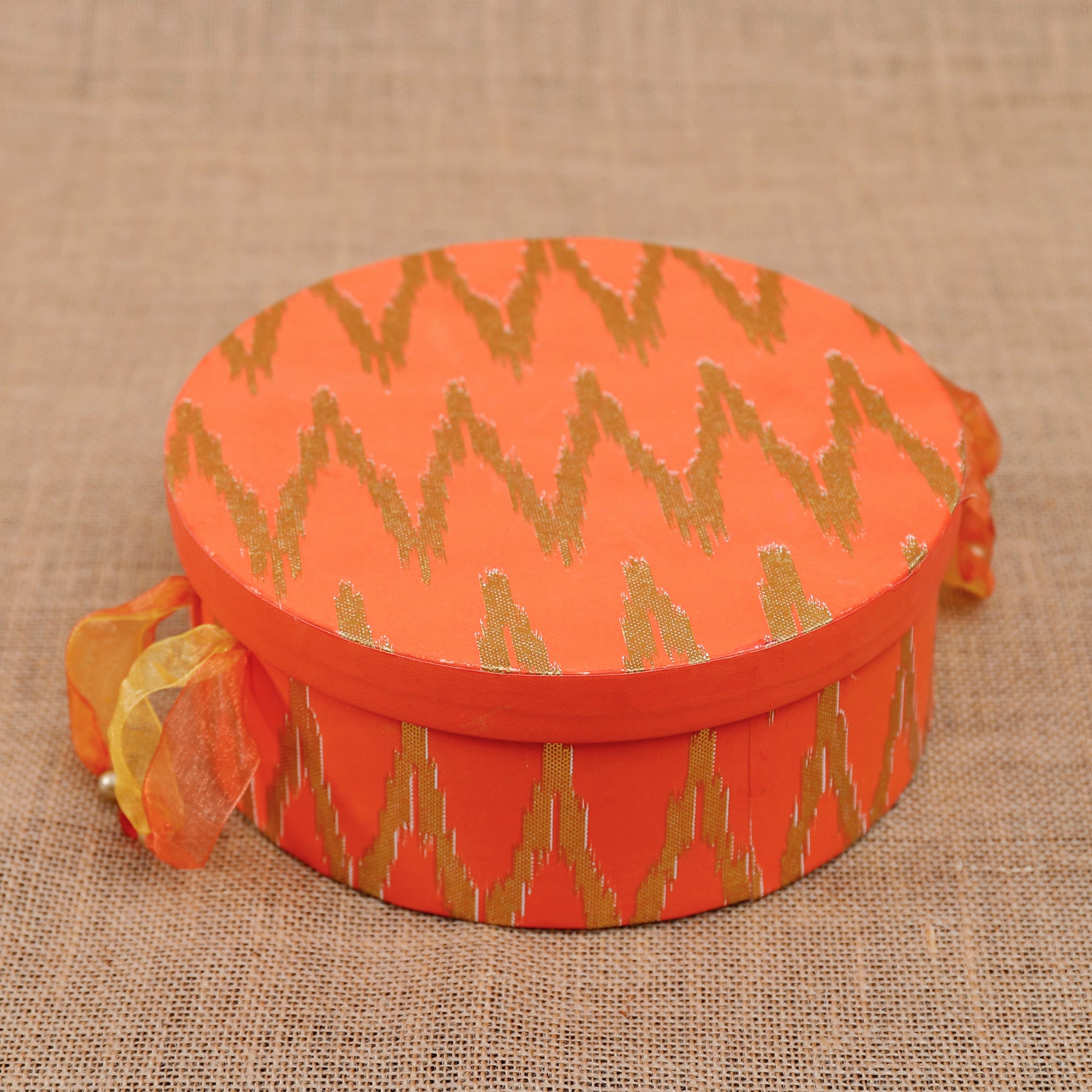 Ikat Orange Round Gift Box