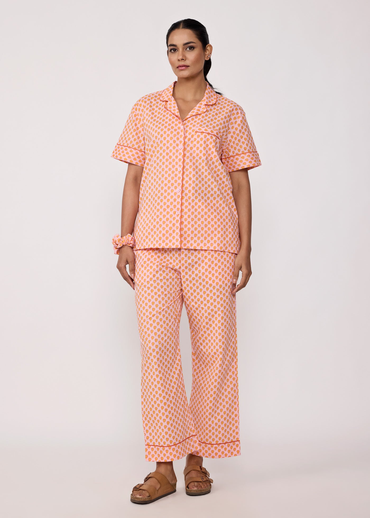 Women Sleepwear Night Suit Set-Pink/Orange