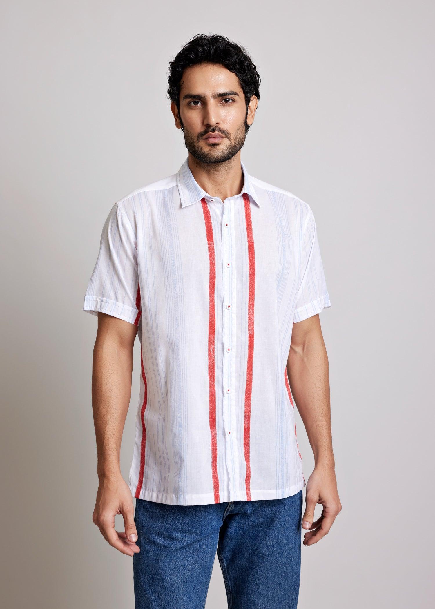 Blue & Red Regular Cotton Half Sleeve Shirt Ratan Texprocess Pvt. Ltd