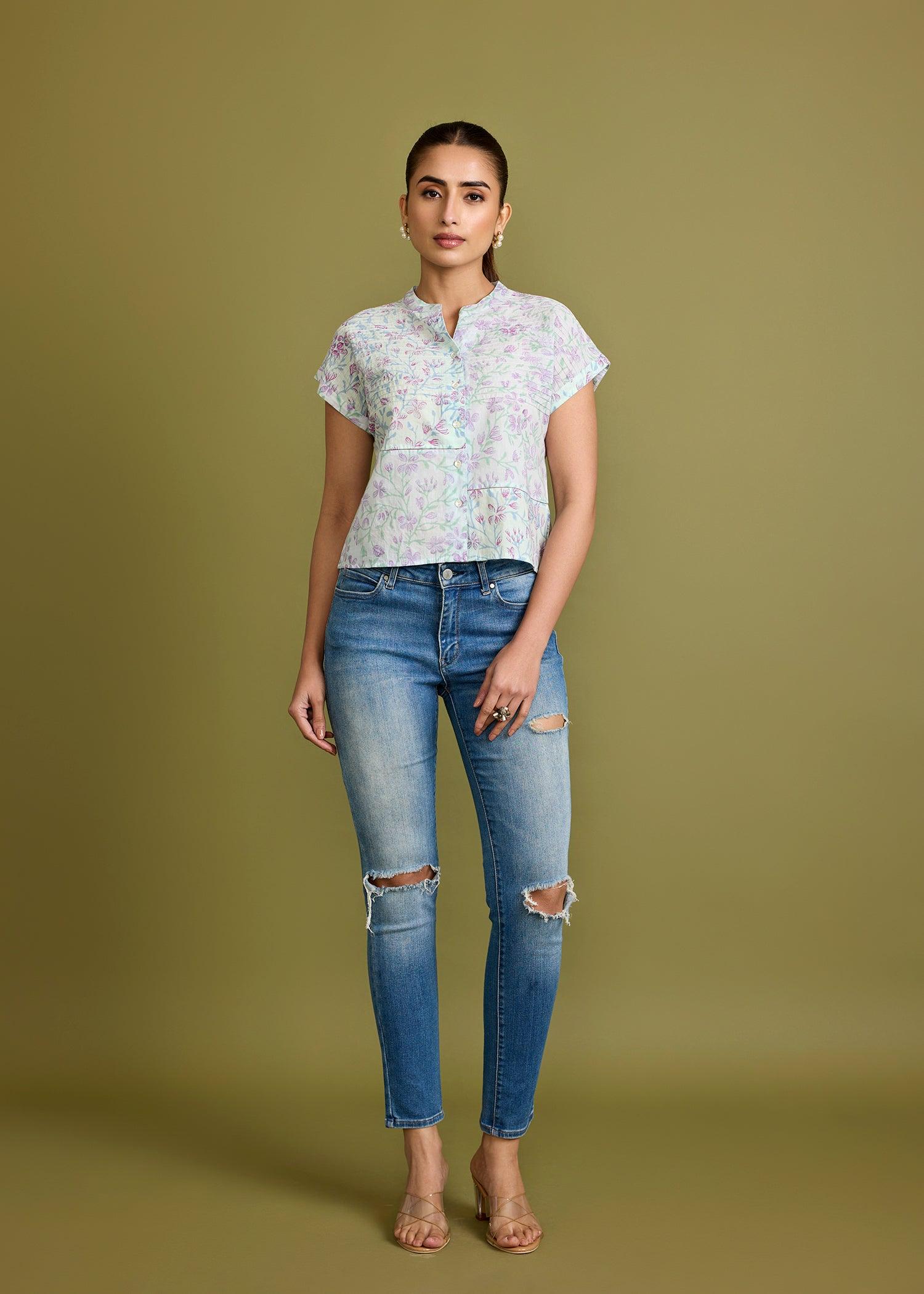 Illusion Blue Cotton Box Crop Top Ratan Texprocess Pvt. Ltd