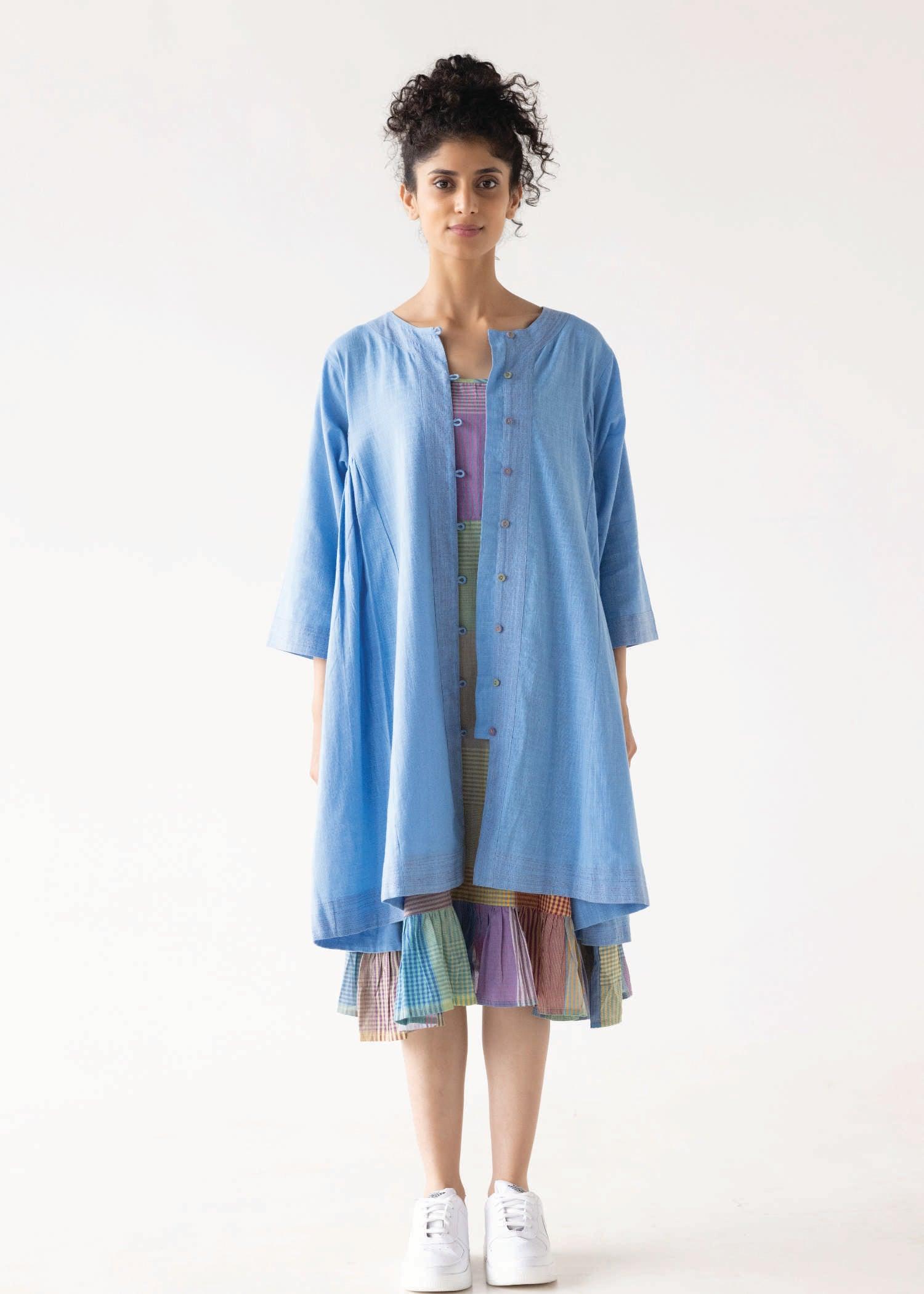 Blue Multi Loose Cotton Over-Lay Dress with Slip Ratan Texprocess Pvt. Ltd