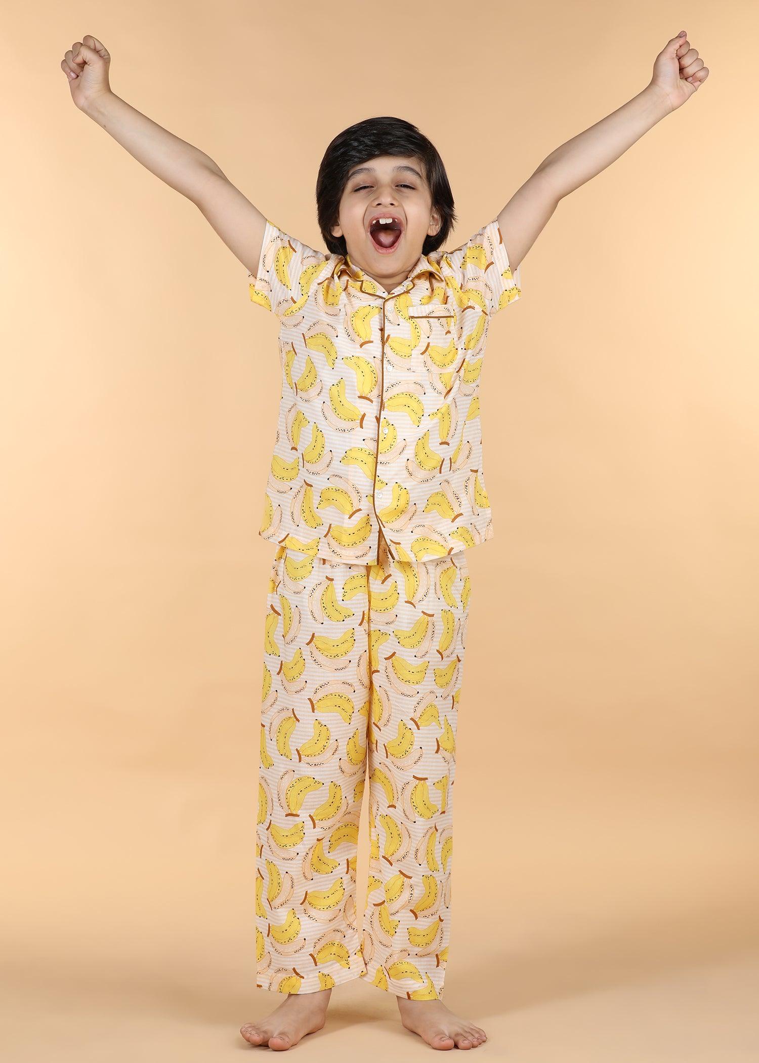 Banana Yellow Half Sleeves Cotton Unisex Nightsuit (1-12 Yrs) Ratan Texprocess Pvt. Ltd