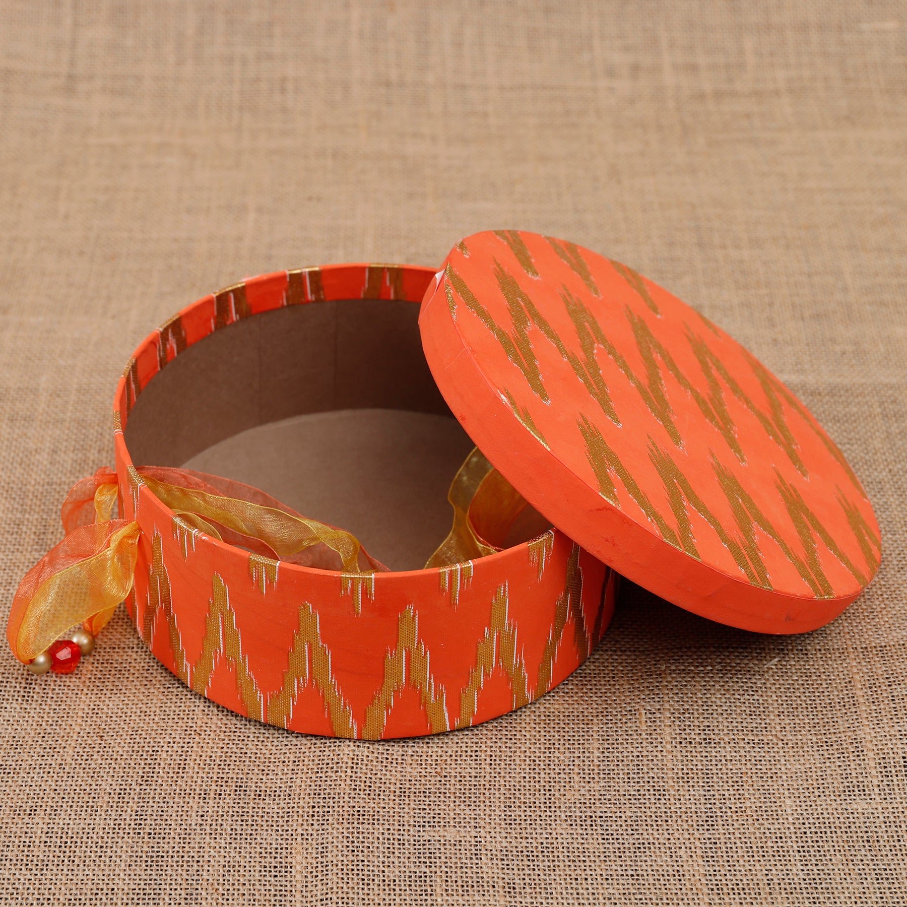 Ikat Orange Round Gift Box