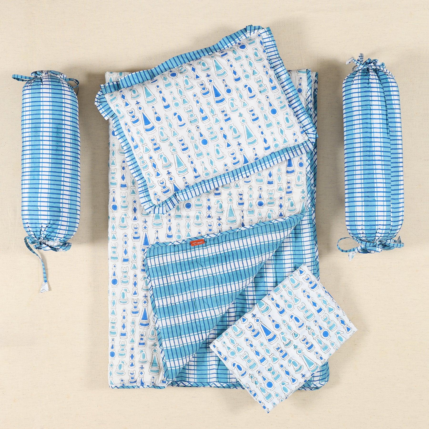 Shatranj Blue Cotton Baby Bedding Set Ratan Jaipur