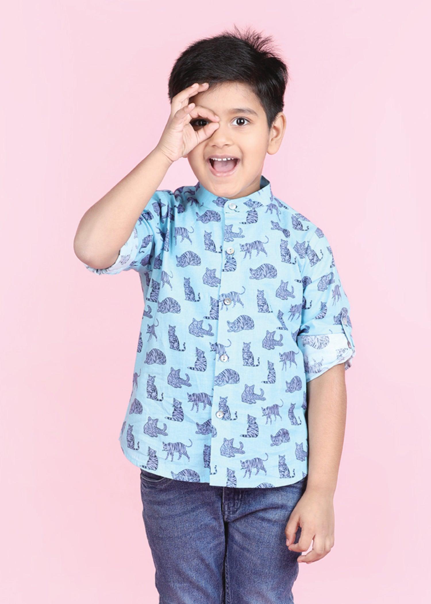 Cat Aqua Cotton Full Sleeves Shirt  Boy (6 Months -12 Years) Ratan Texprocess Pvt. Ltd