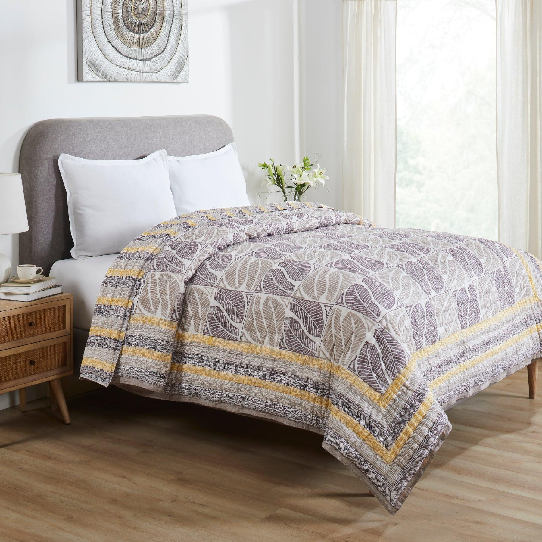 Classic Curation Beige & Brown Hand Block Printed Cotton Quilt Ratan Texprocess Pvt. Ltd