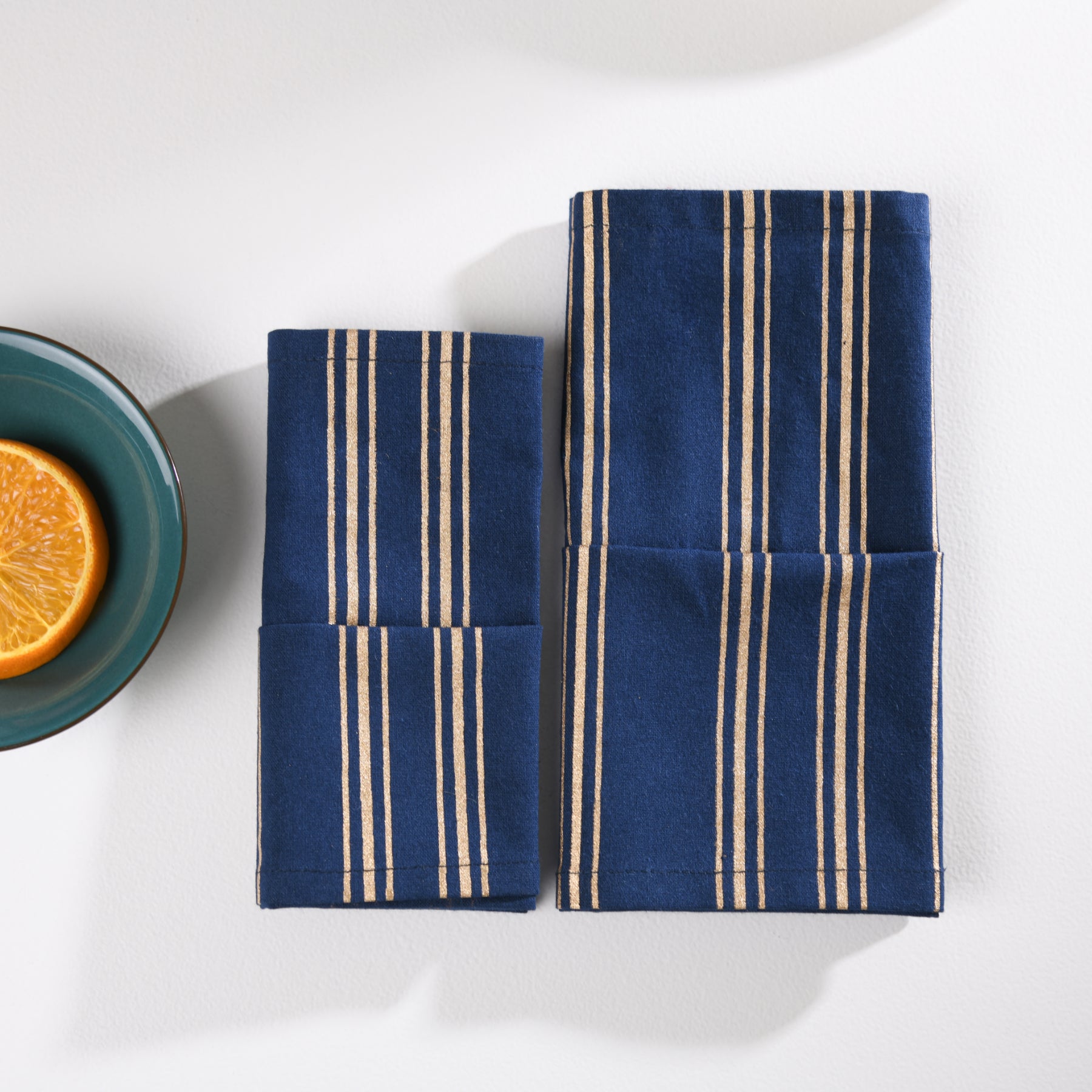 Linear Stripe Blue-Gold Napkin Set - 6 pieces Ratan Texprocess Pvt. Ltd