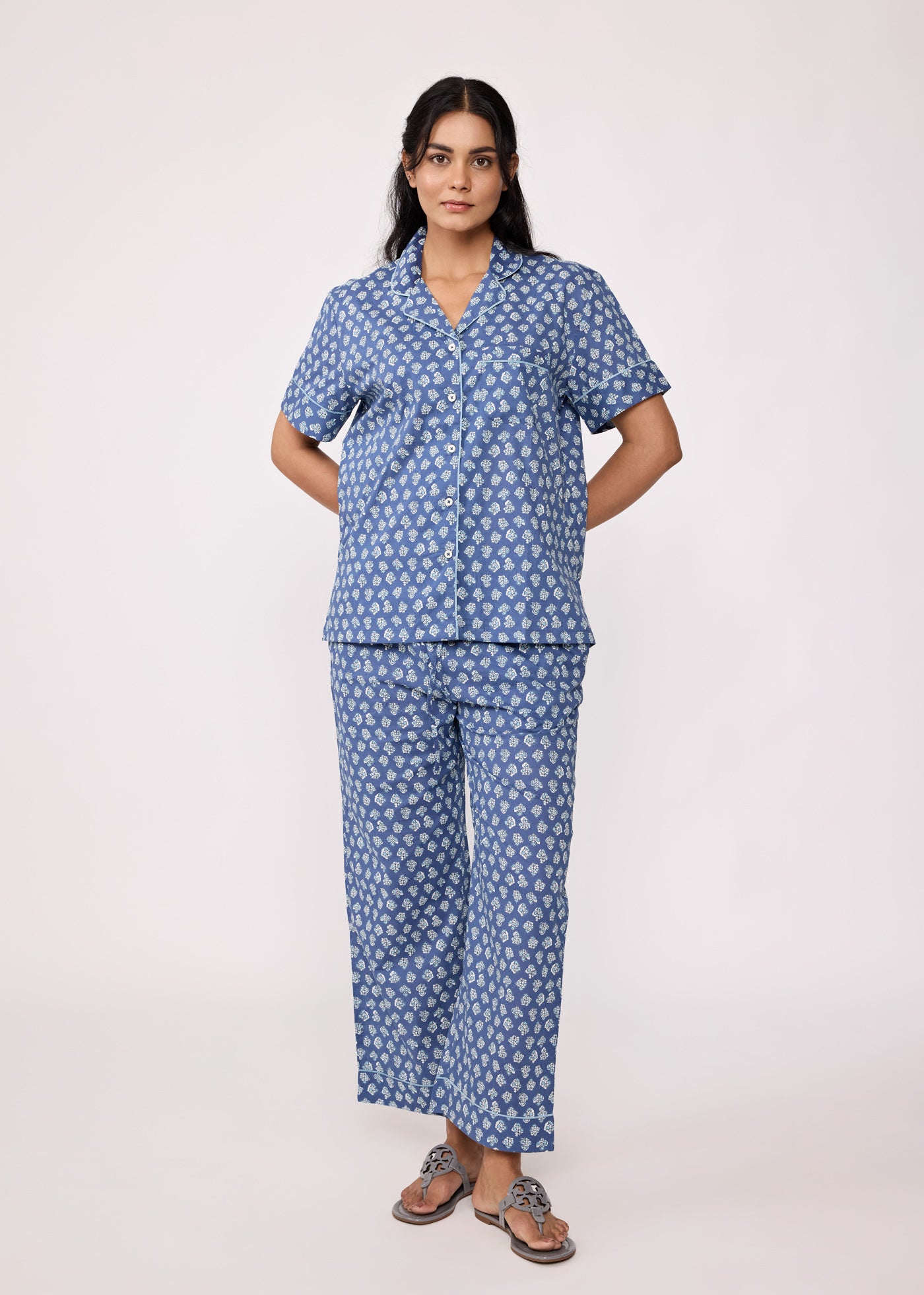 Women Sleepwear Night Suit Set-Blue