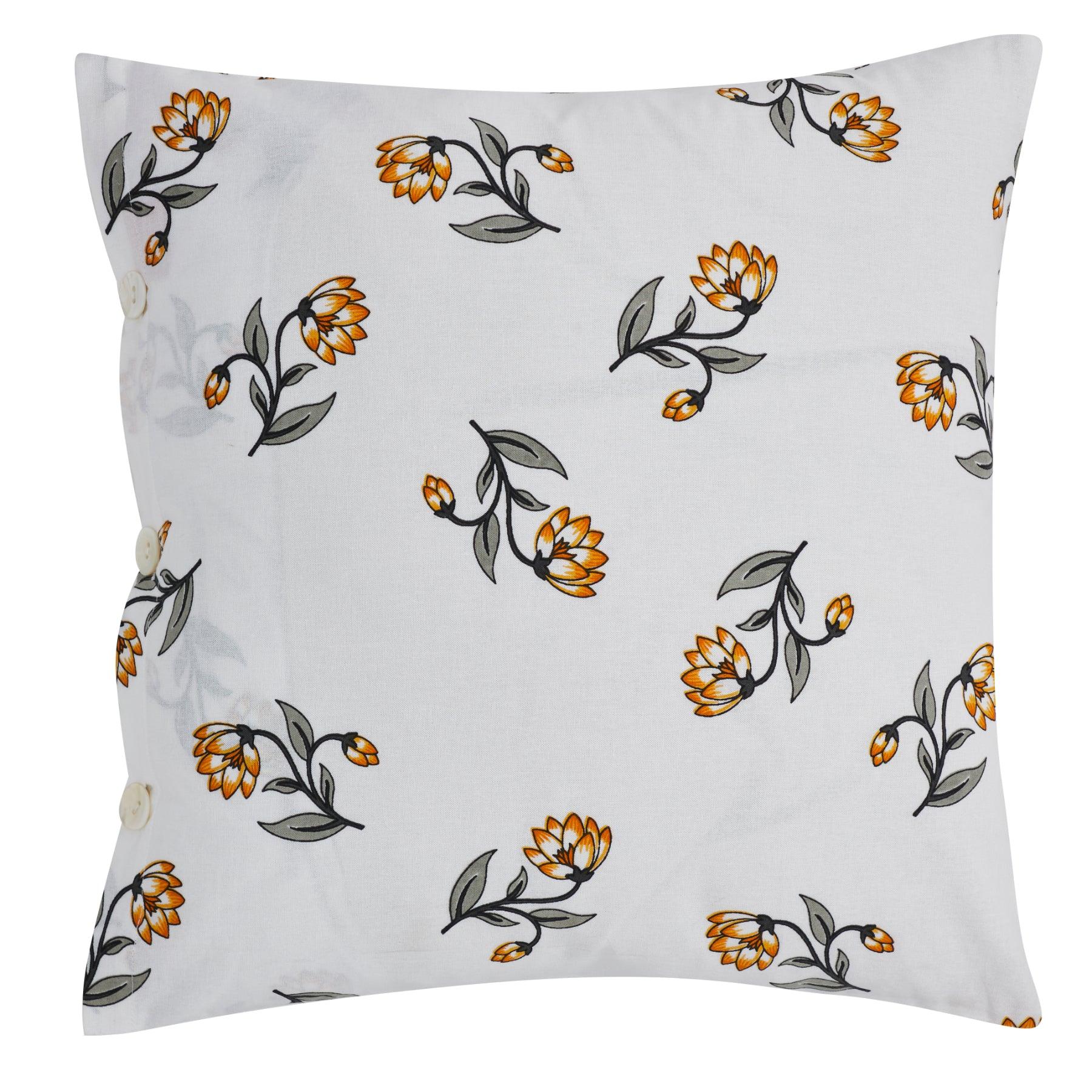 Saffron Yellow & Grey Hand Screen Print Cotton Cushion Cover Ratan Texprocess Pvt. Ltd