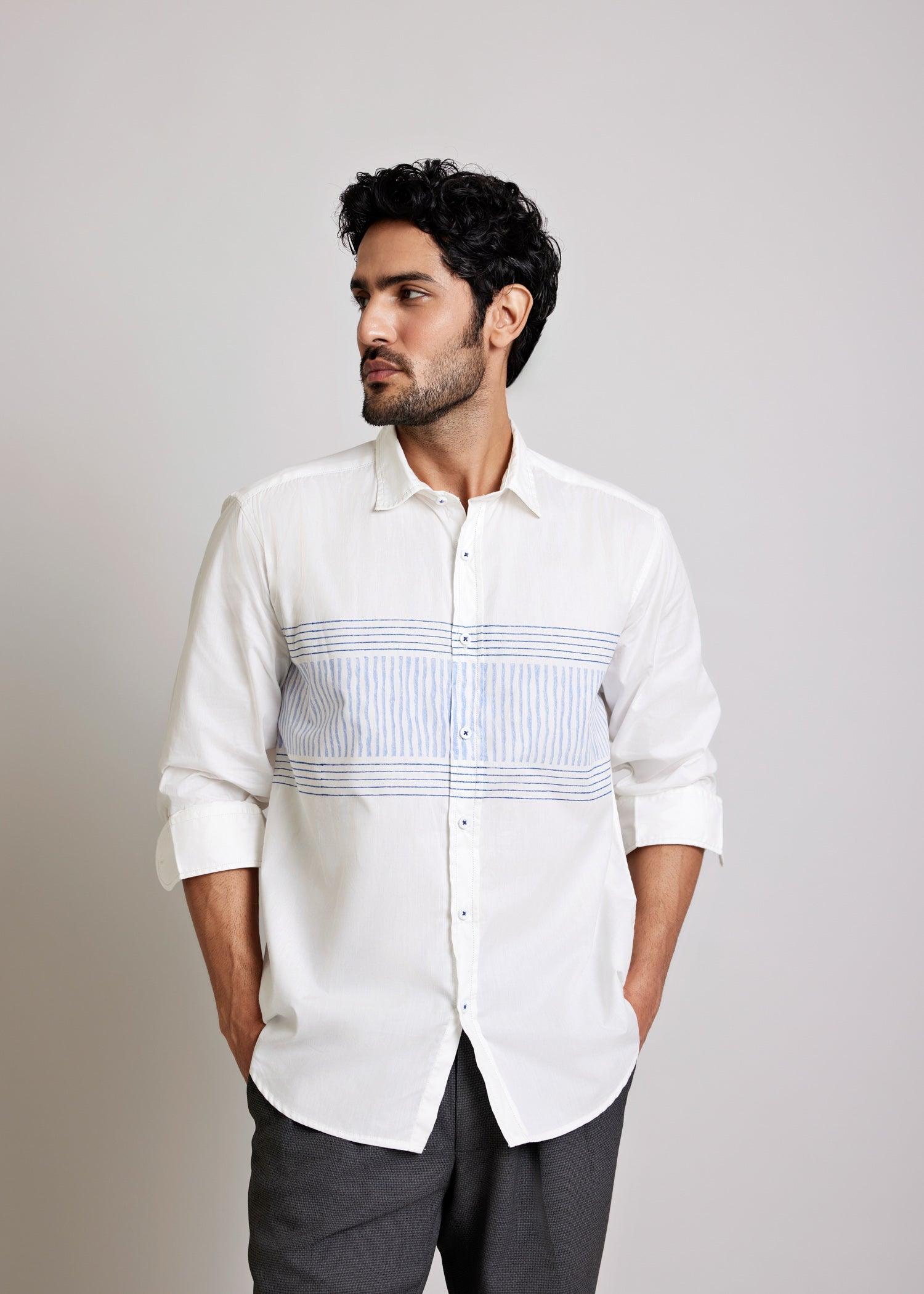 White & Blue Regular Cotton Full Sleeve Shirt Ratan Texprocess Pvt. Ltd