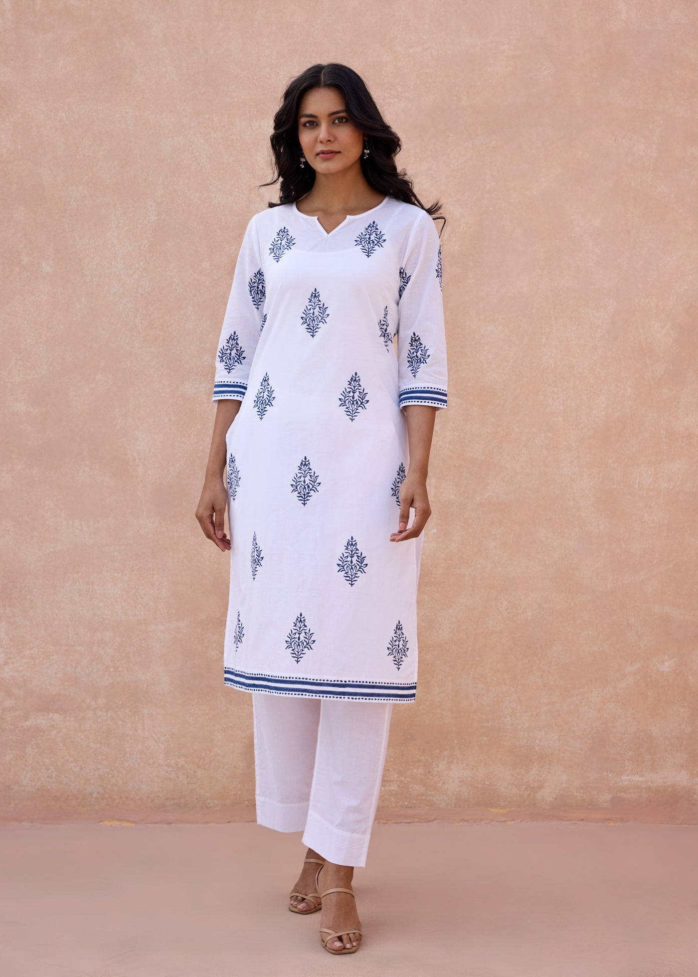 Printed Regular Kurta - White/Navy