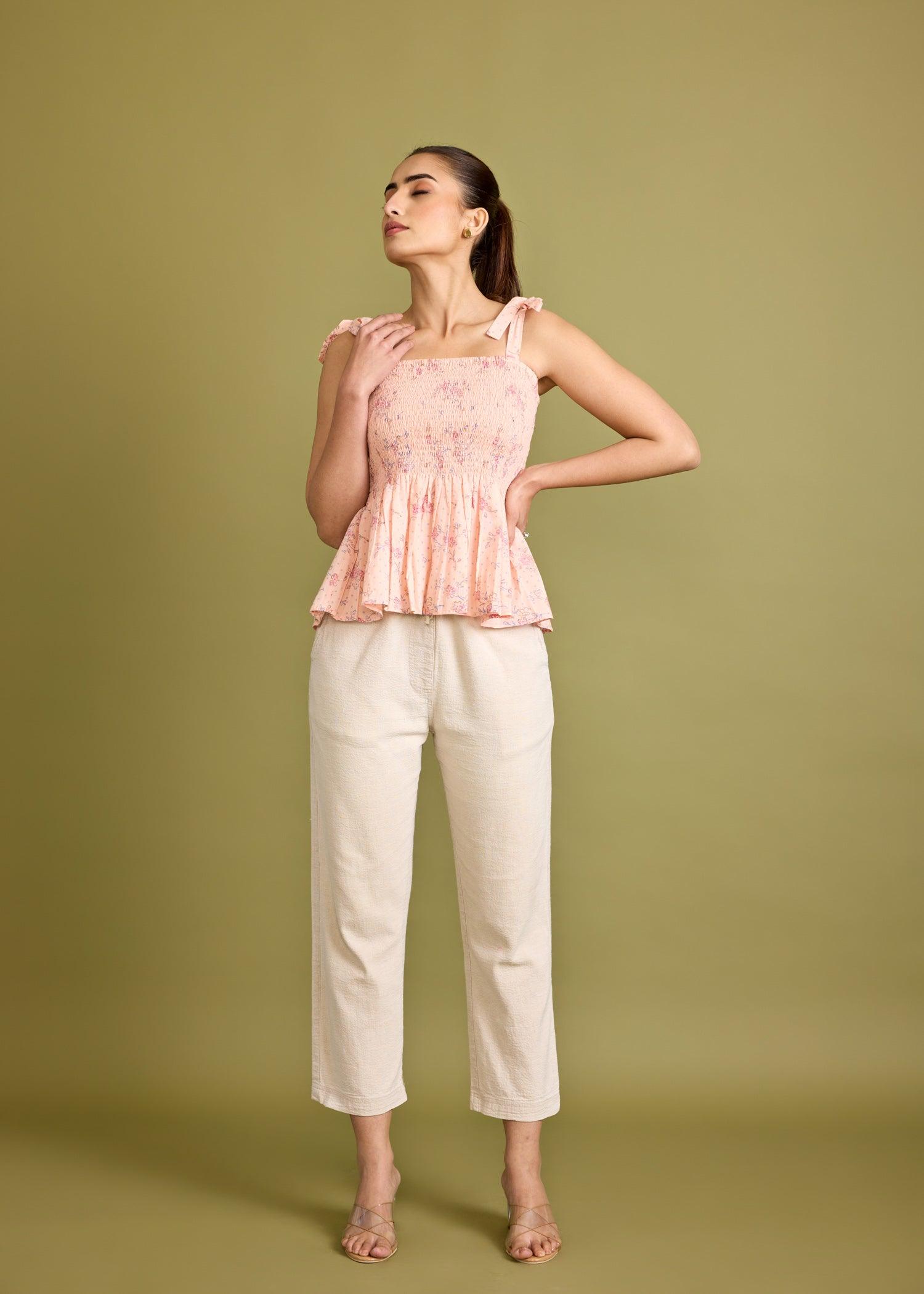 Tropical Peach Voile Ruched Top Ratan Texprocess Pvt. Ltd