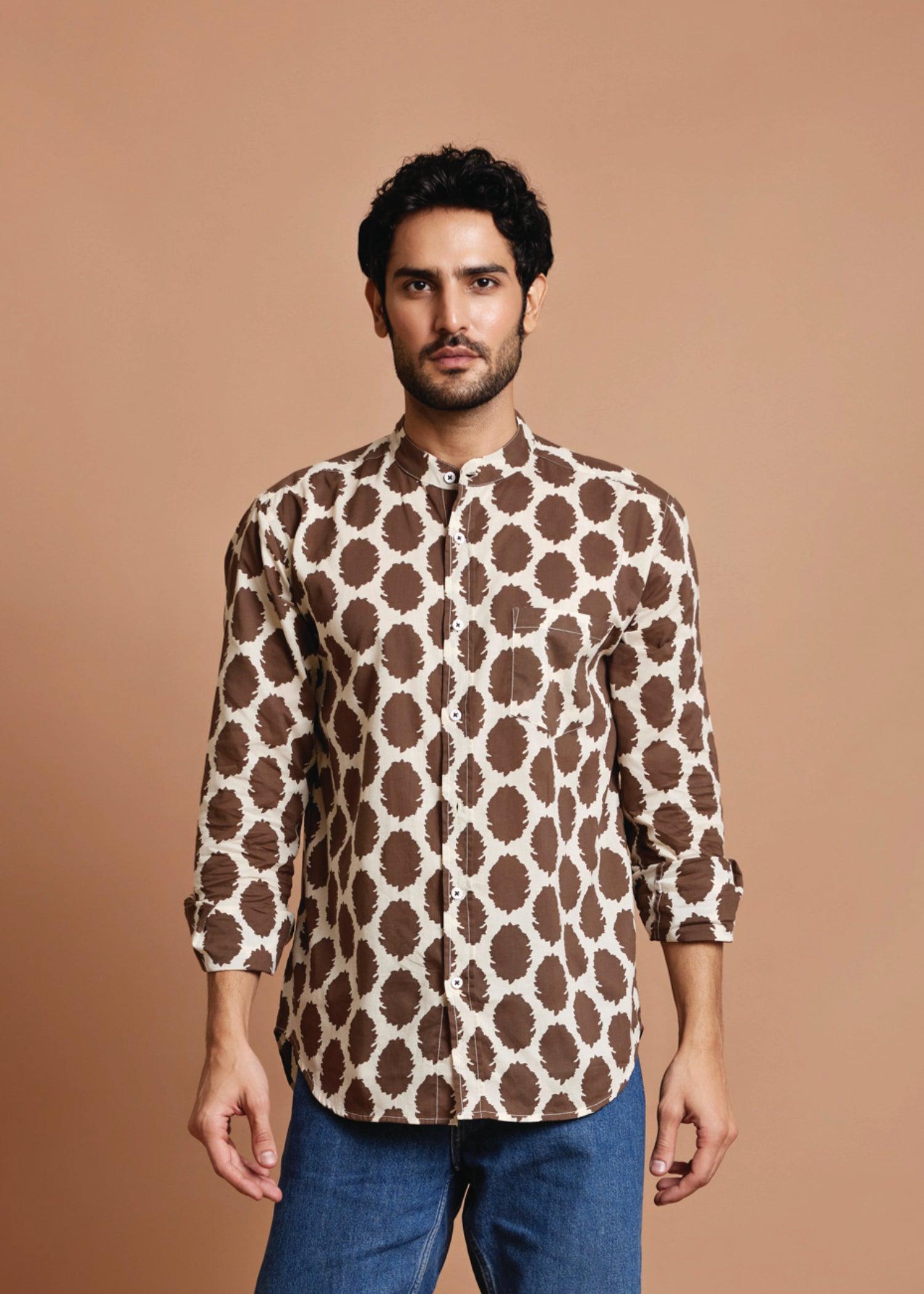 Cream & Brown Regular Cotton Full Sleeve Shirt Ratan Texprocess Pvt. Ltd