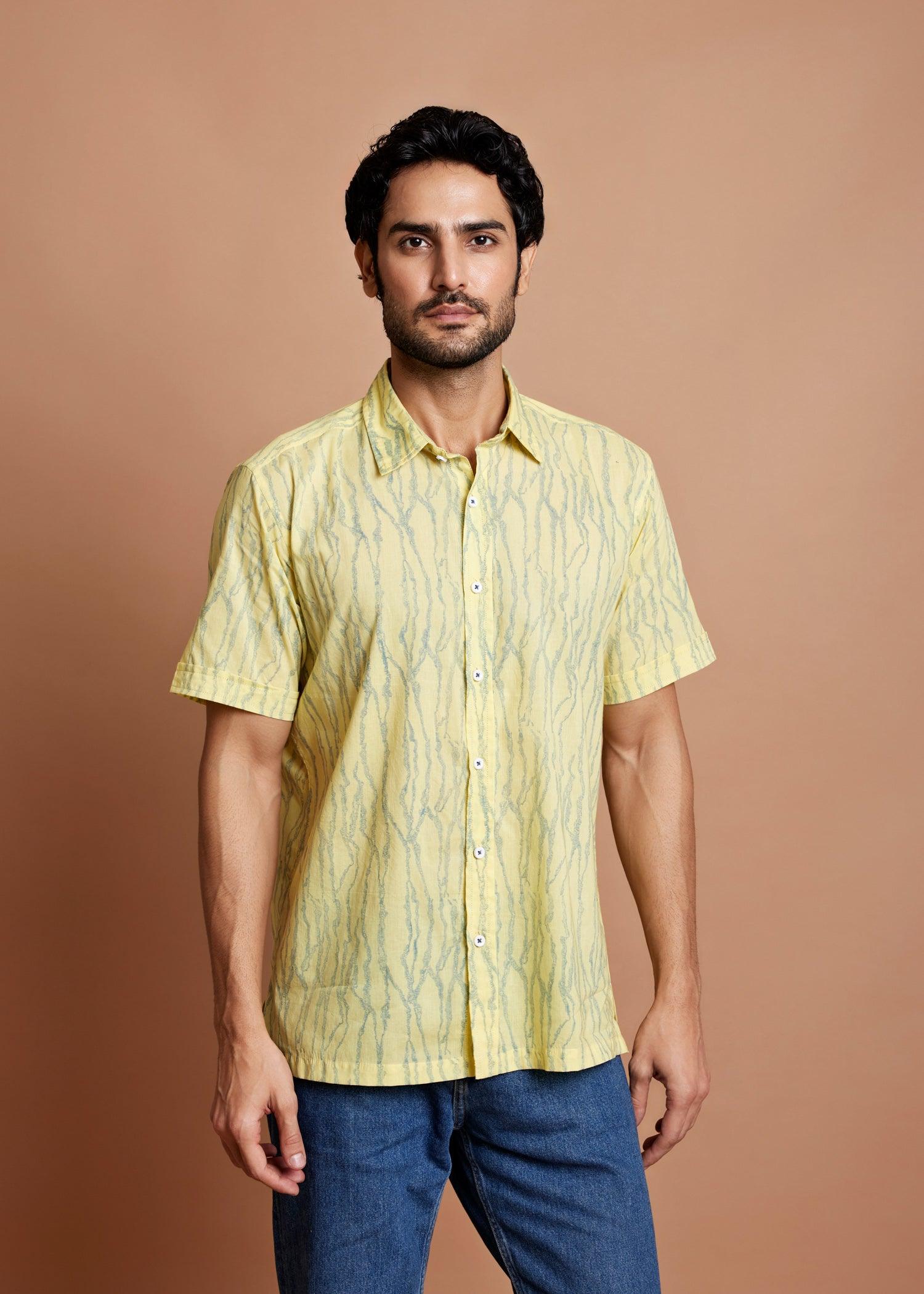 Yellow Desert Print Regular Cotton Half Sleeve Shirt Ratan Texprocess Pvt. Ltd