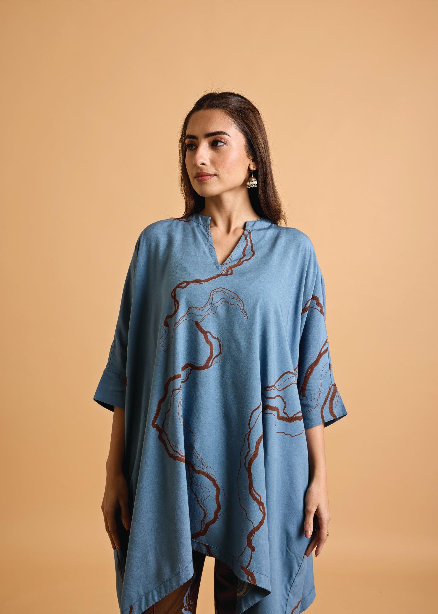 Water Blue Loose Viscose Saba Kaftan Ratan Texprocess Pvt. Ltd