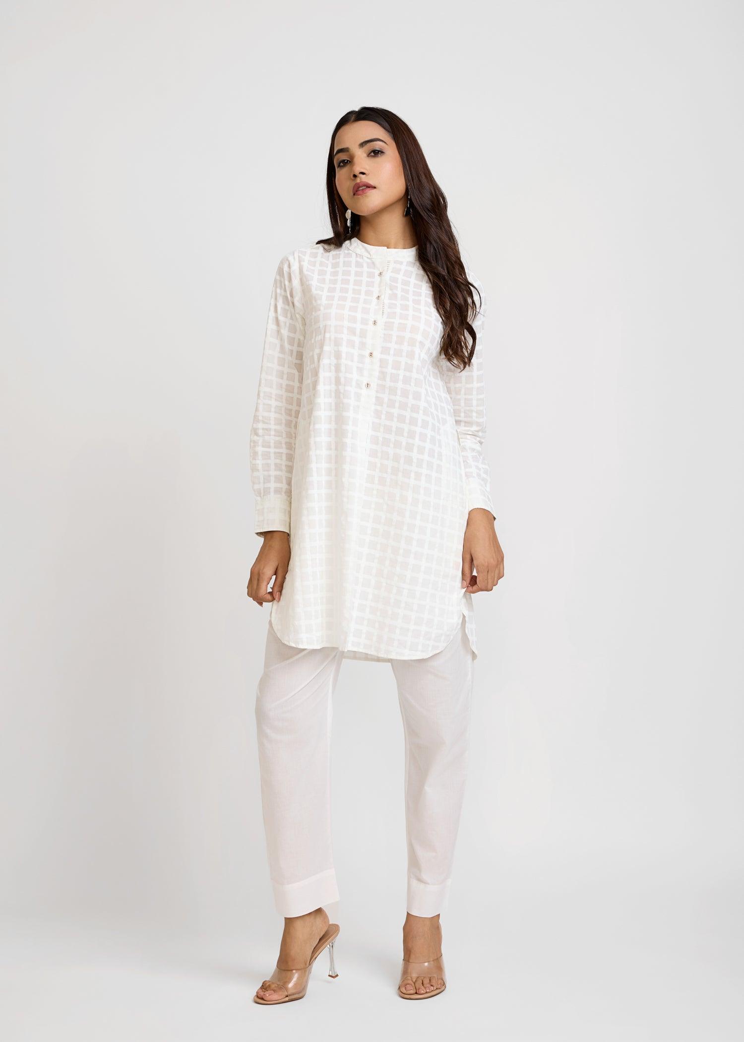 White & Beige Summer Tunic Ratan Jaipur