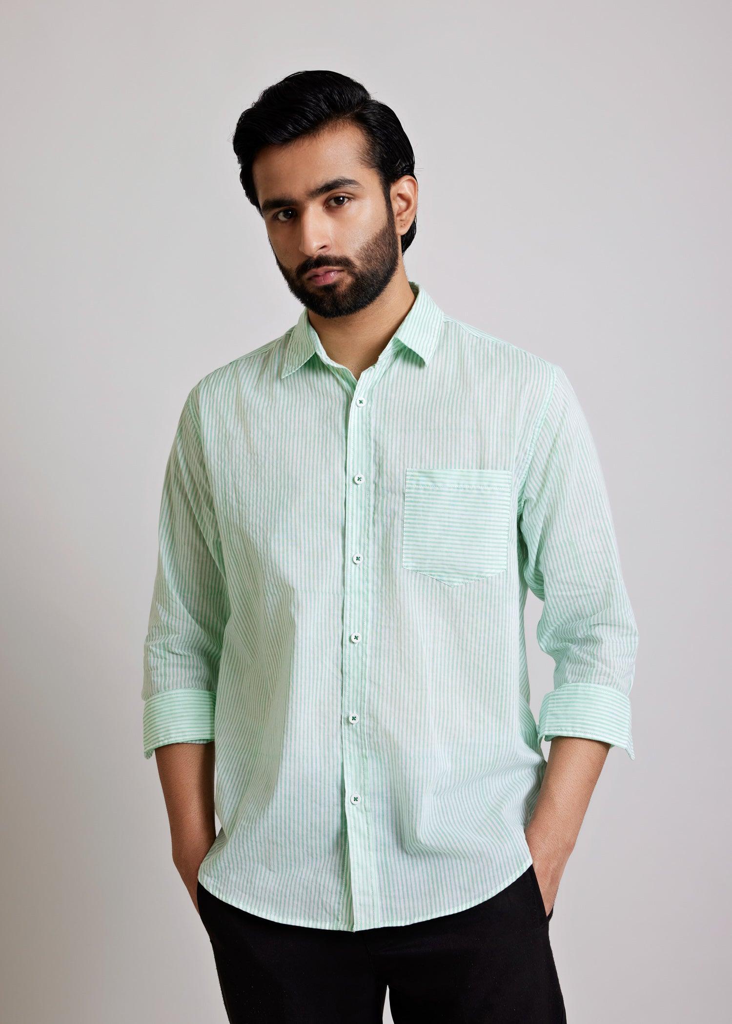 Green Regular Cotton Full Sleeve Shirt Ratan Texprocess Pvt. Ltd